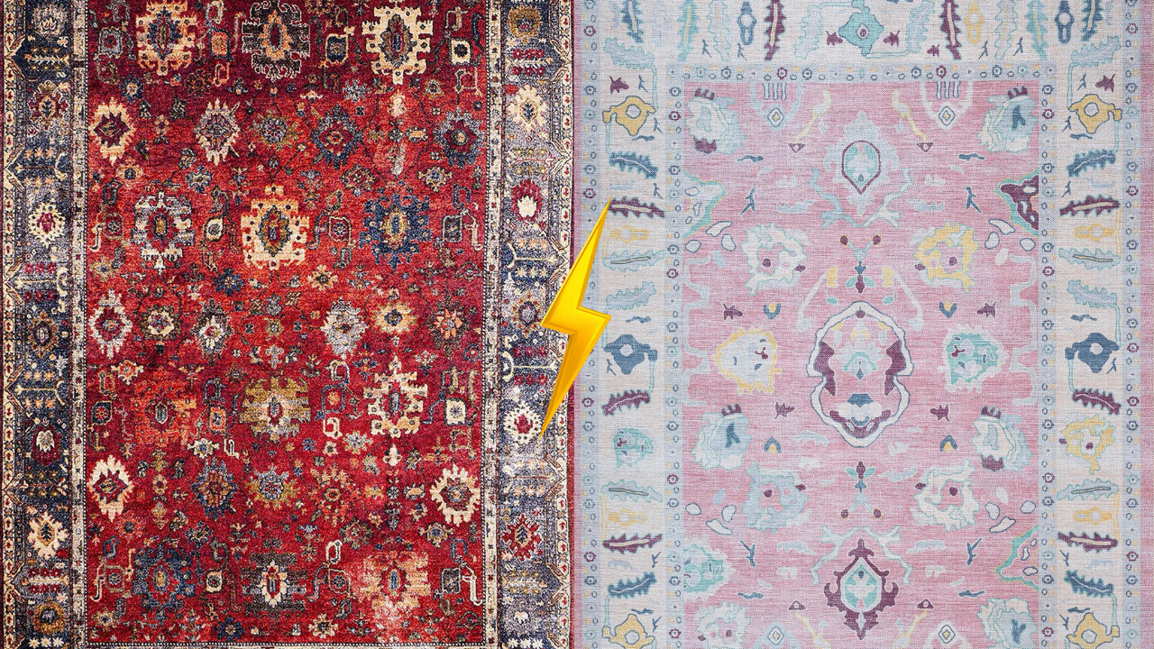 Modern and traditional Oushak rugs displayed side by side, highlighting differences in color, pattern, and design style