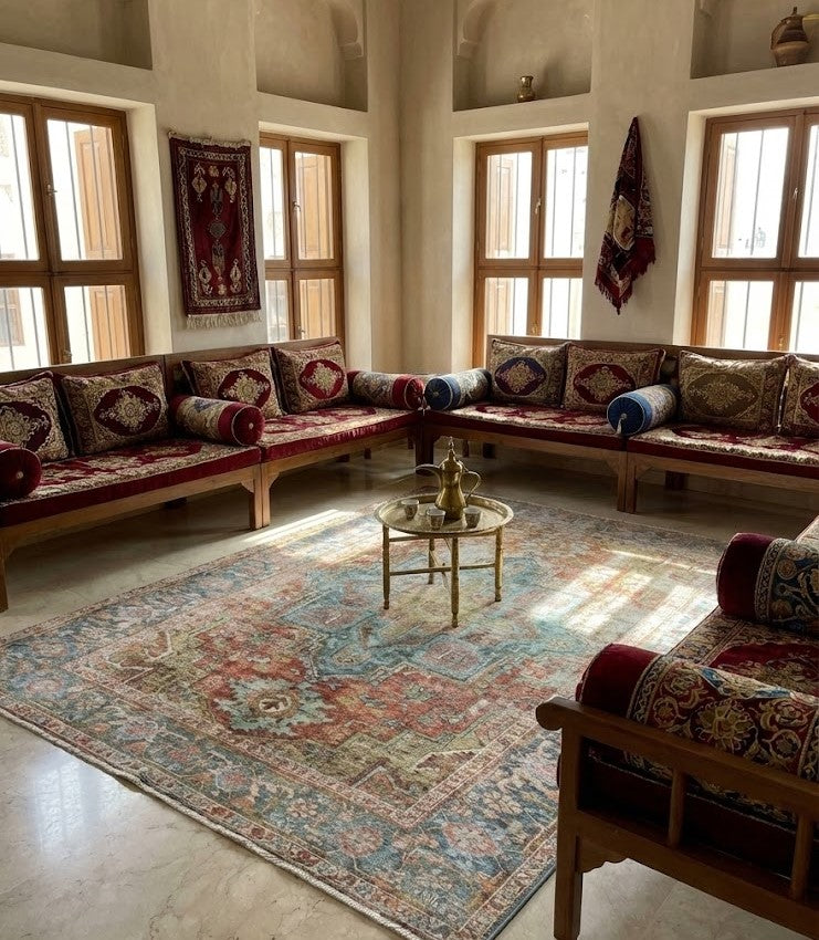 High-end carpet styled in a Qatari living room.