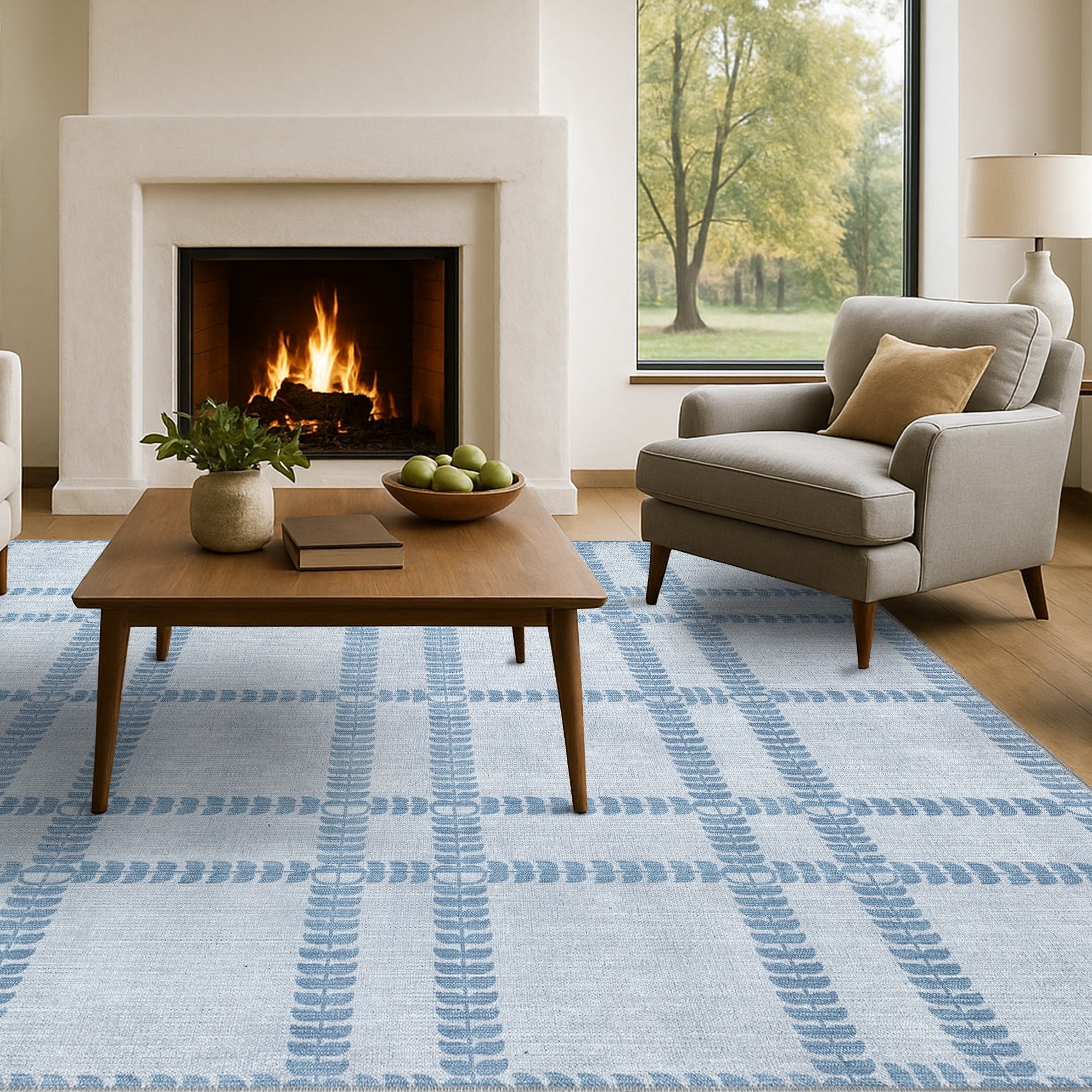 Amani Cream Blue Oushak Rug - Provence Rugs - Fame Rugs