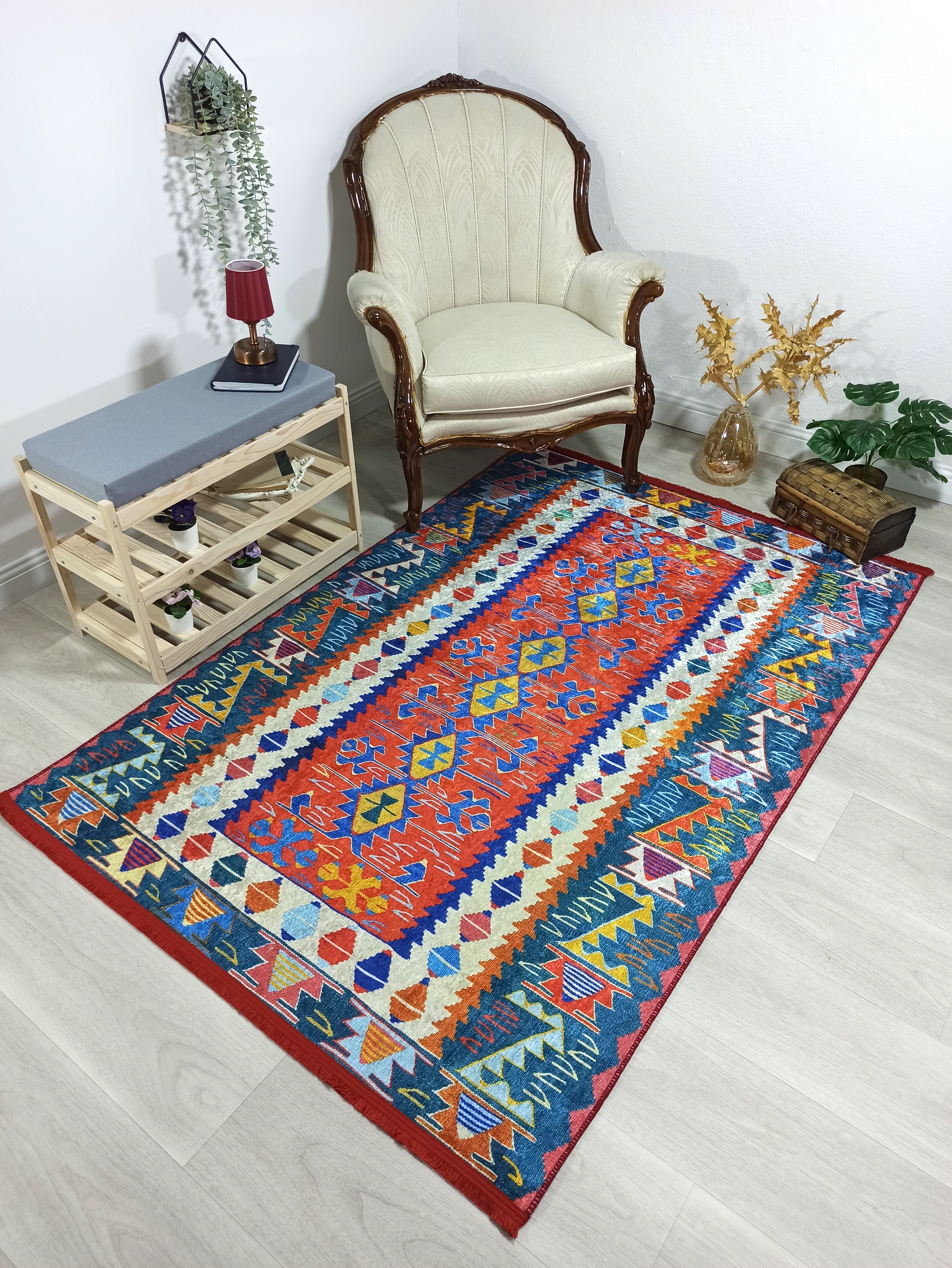 Kilim Style Runner &amp; Rug, Multi Color Rug, Modern Home Décor
