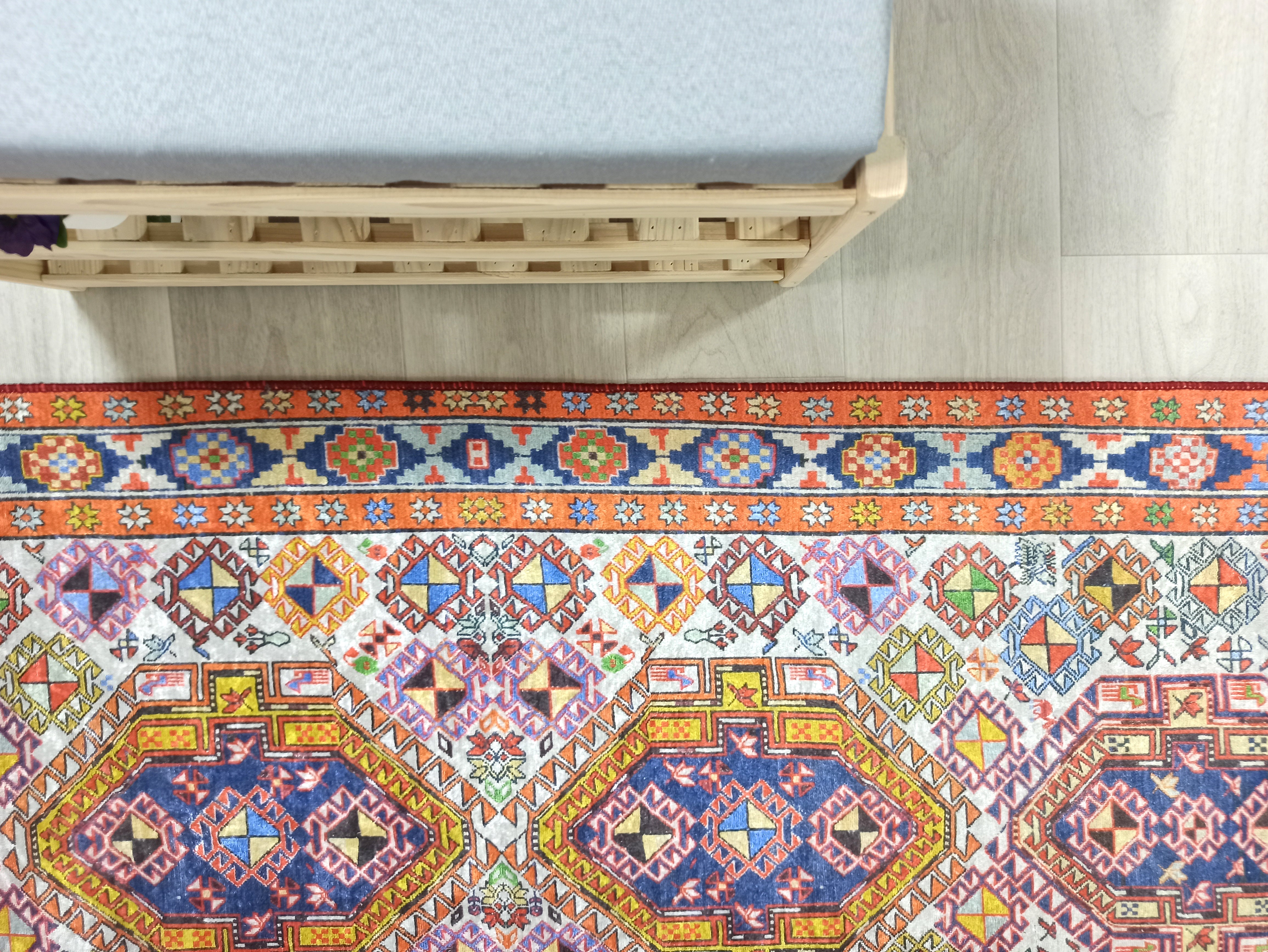 Persian Style Rug, Natural Ivory Colorful Vintage Rug