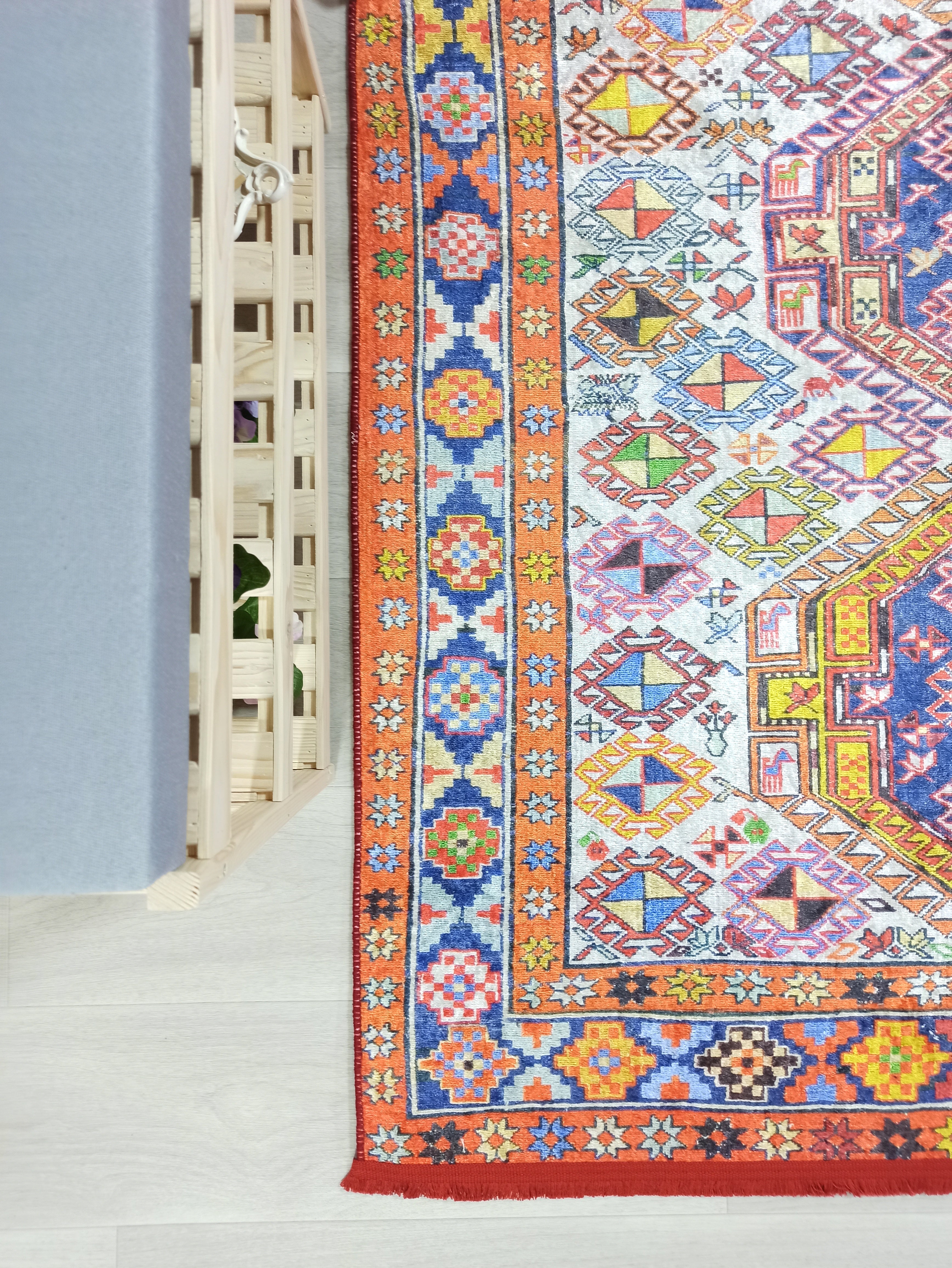 Persian Style Rug, Natural Ivory Colorful Vintage Rug