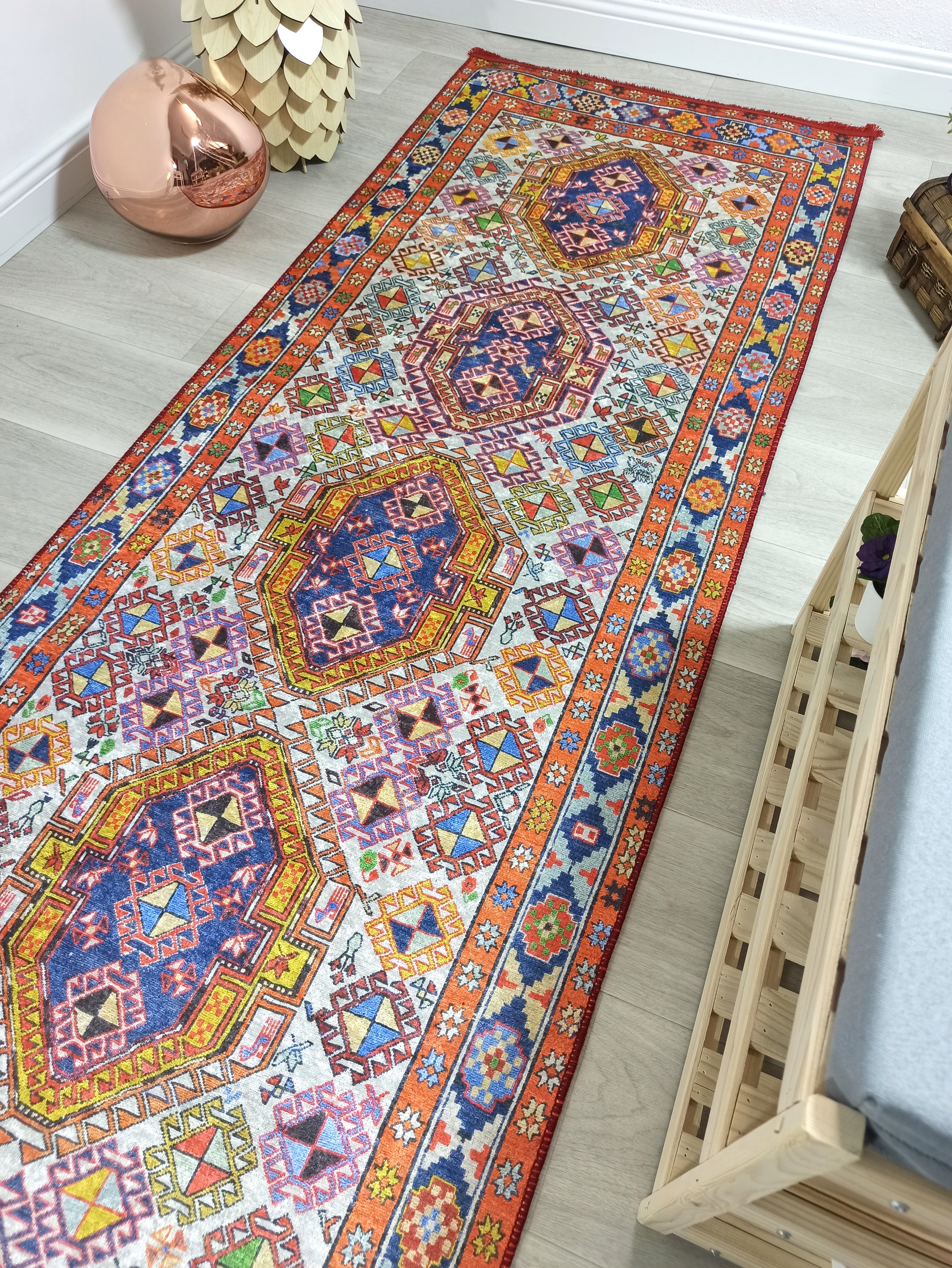 Persian Style Rug, Natural Ivory Colorful Vintage Rug