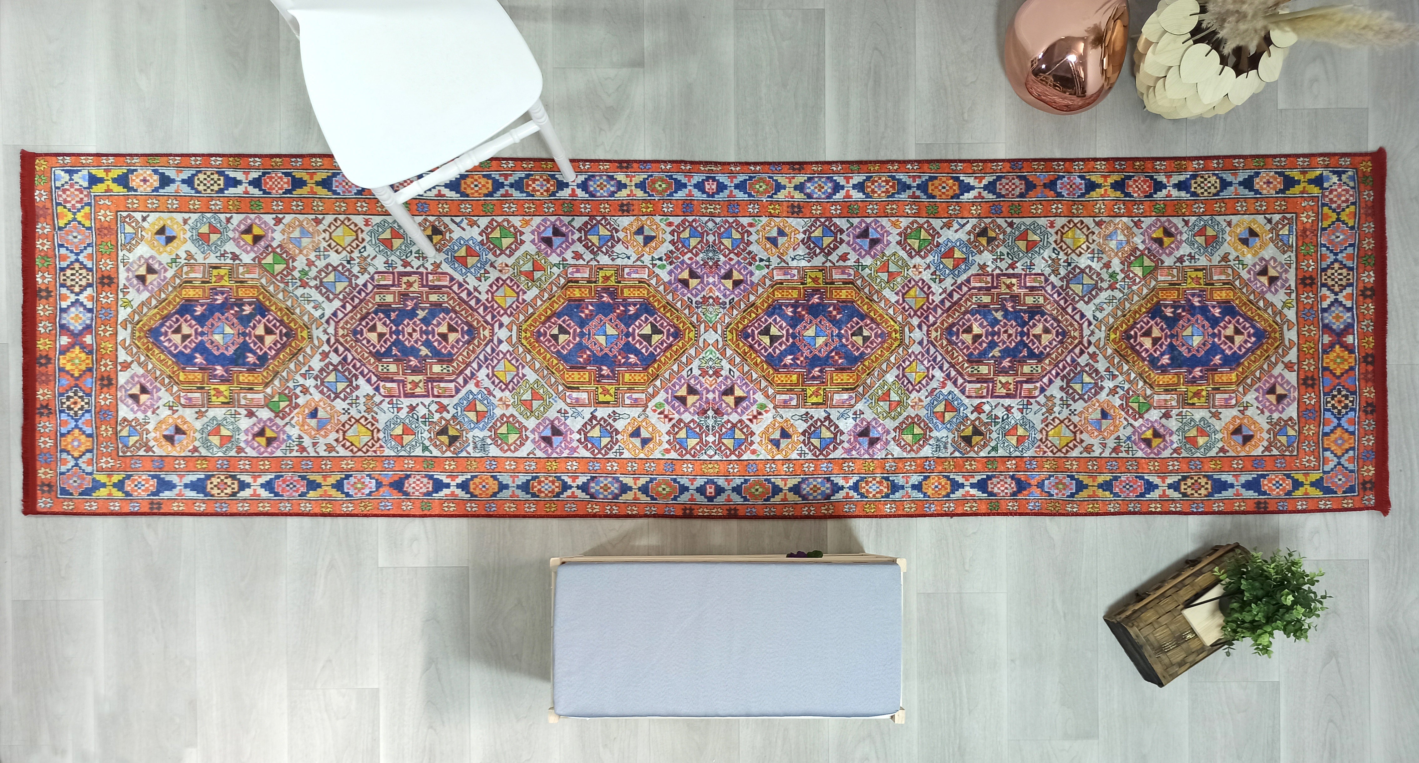 Persian Style Rug, Natural Ivory Colorful Vintage Rug