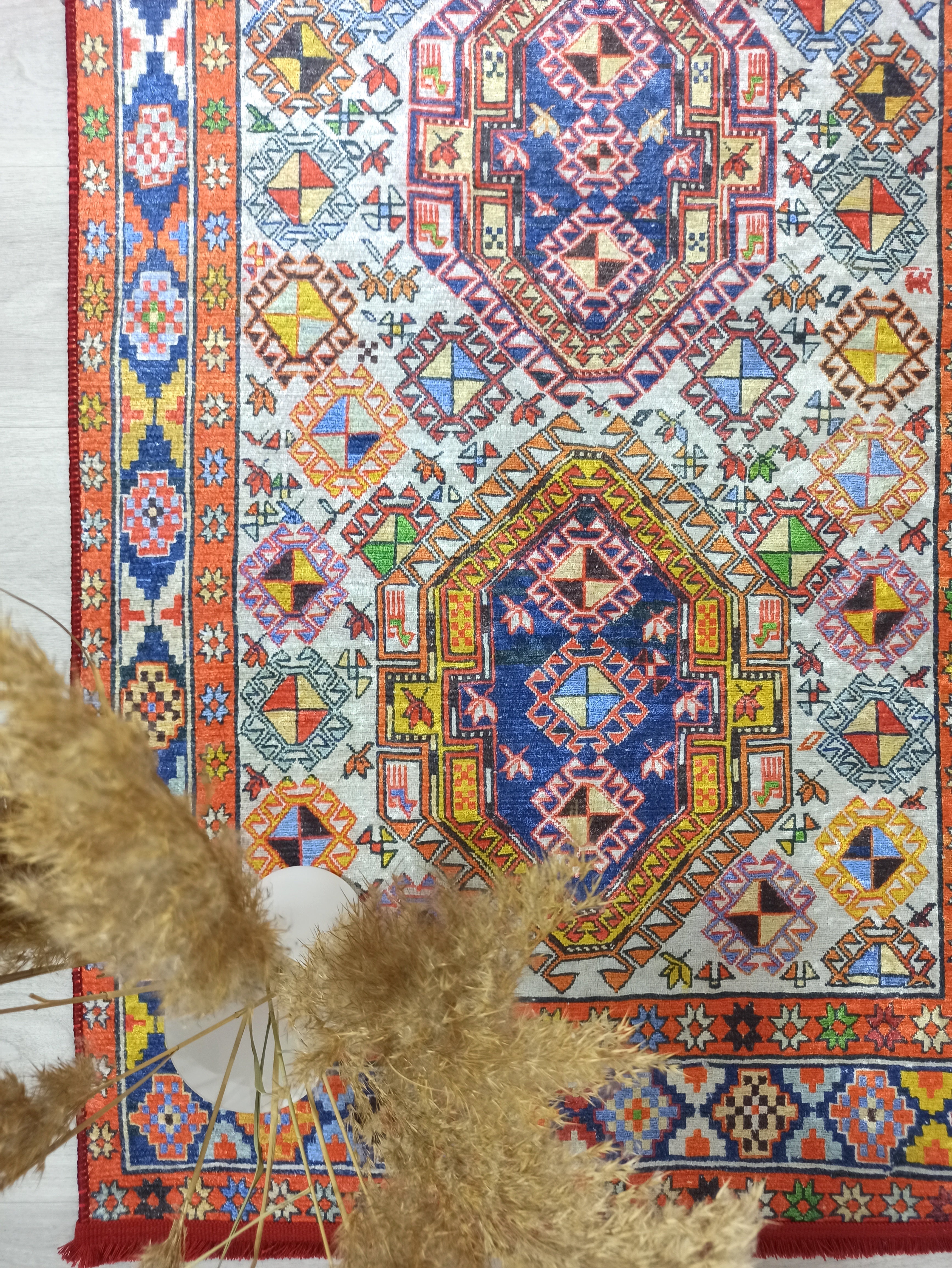 Persian Style Rug, Natural Ivory Colorful Vintage Rug