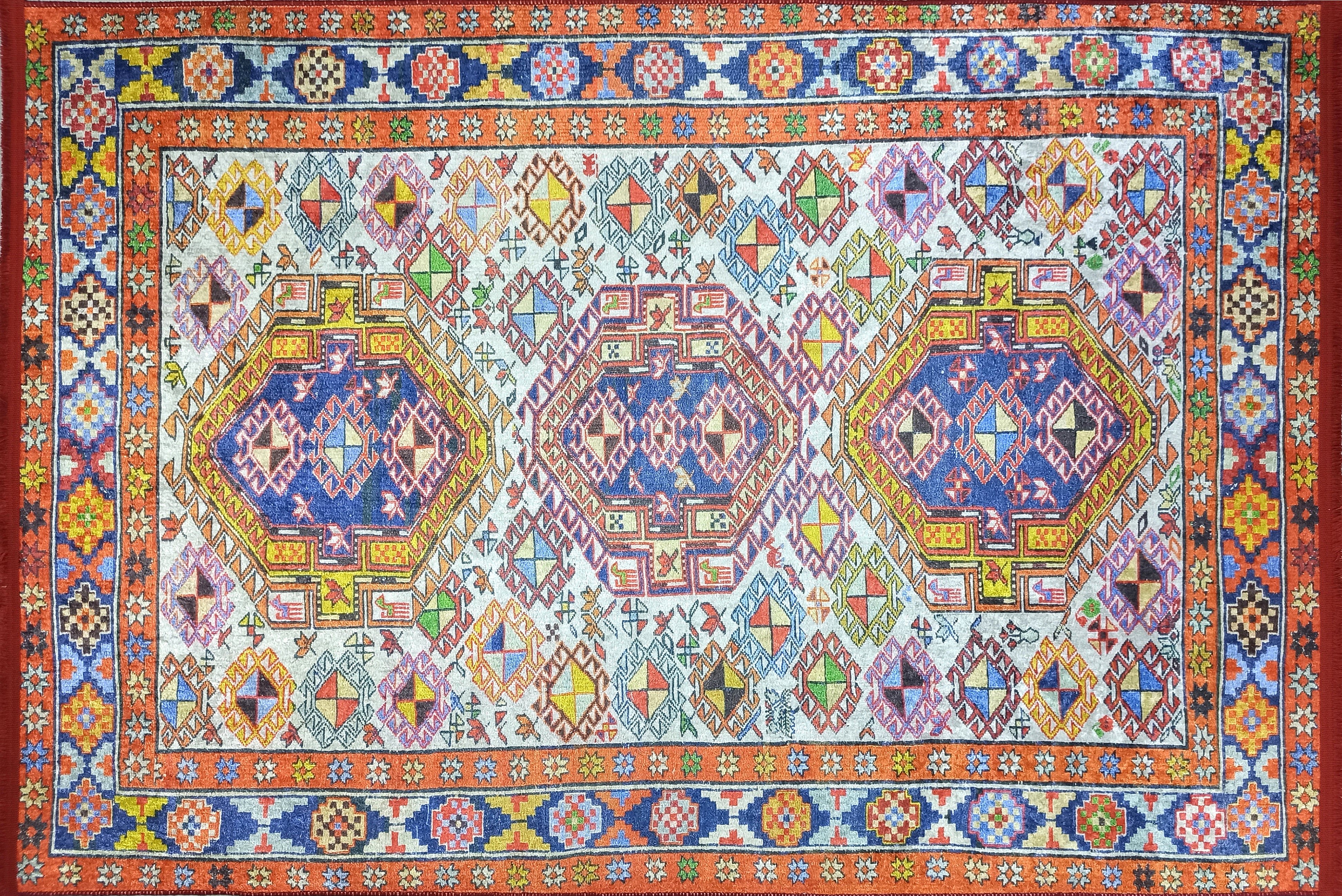 Persian Style Rug, Natural Ivory Colorful Vintage Rug