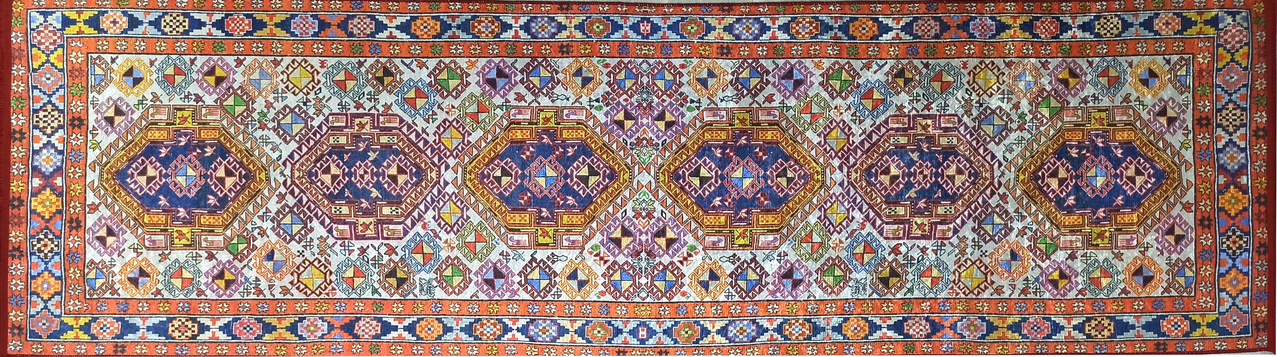 Persian Style Rug, Natural Ivory Colorful Vintage Rug
