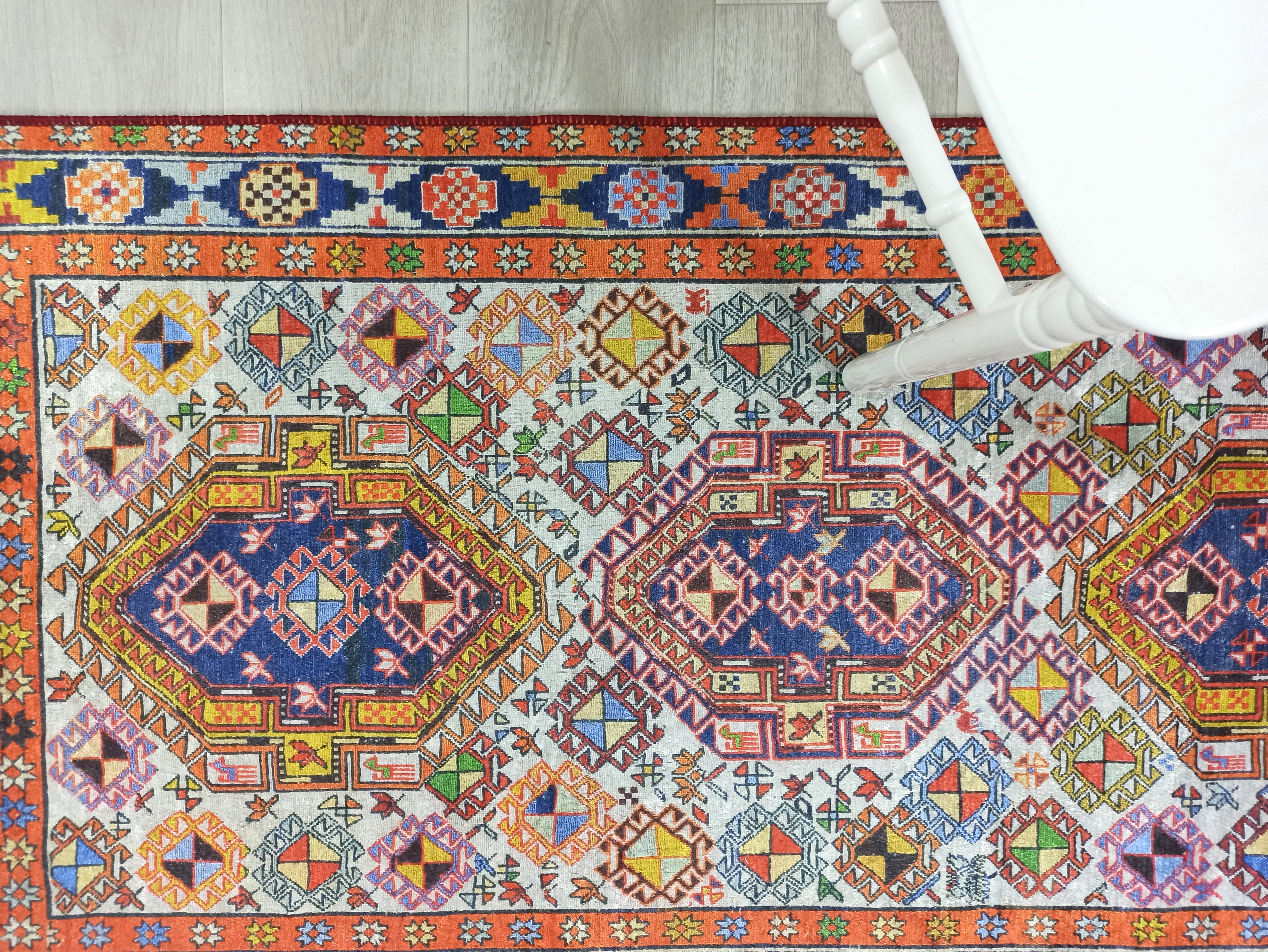 Persian Style Rug, Natural Ivory Colorful Vintage Rug