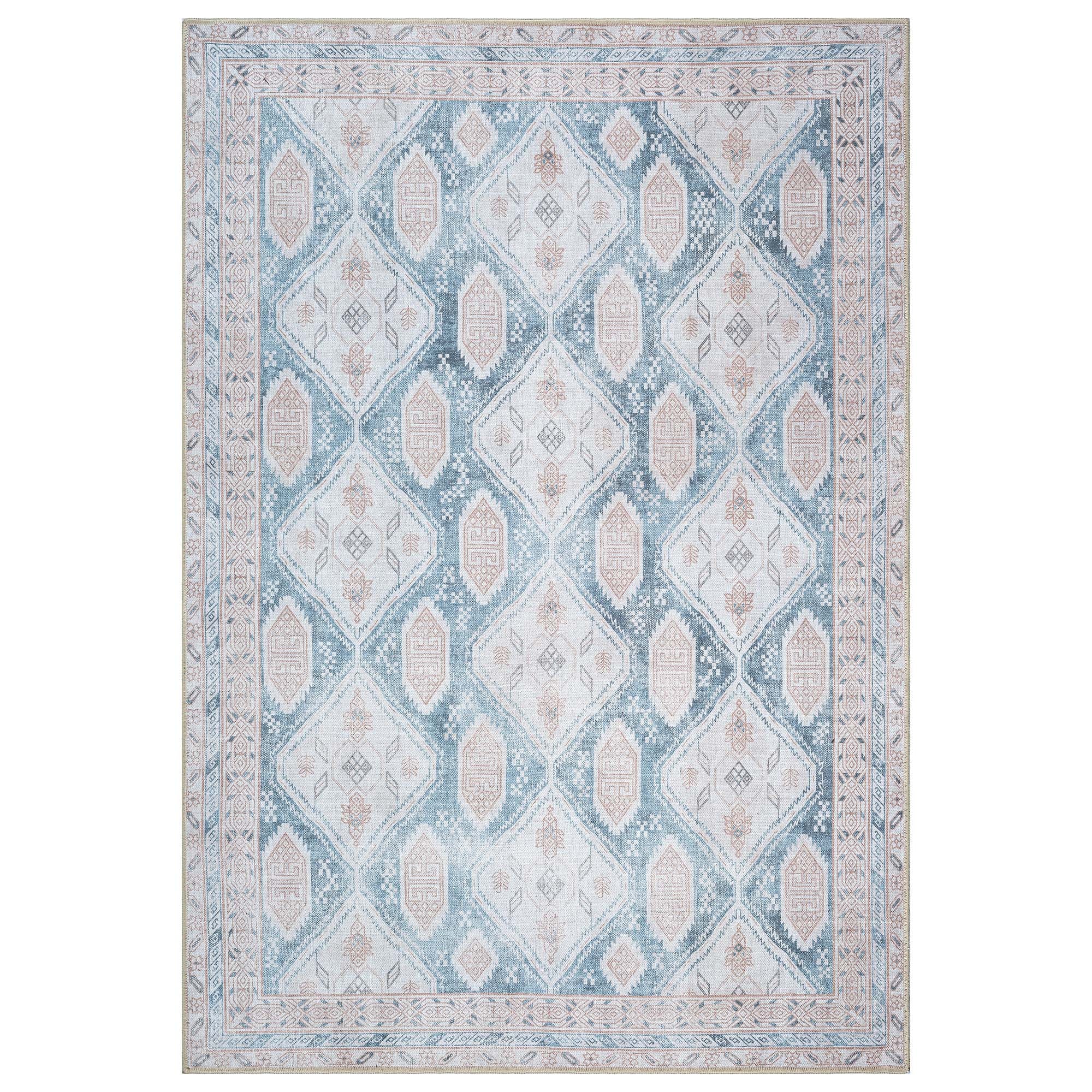 Samara Cream Blue Distressed Turkish Rug