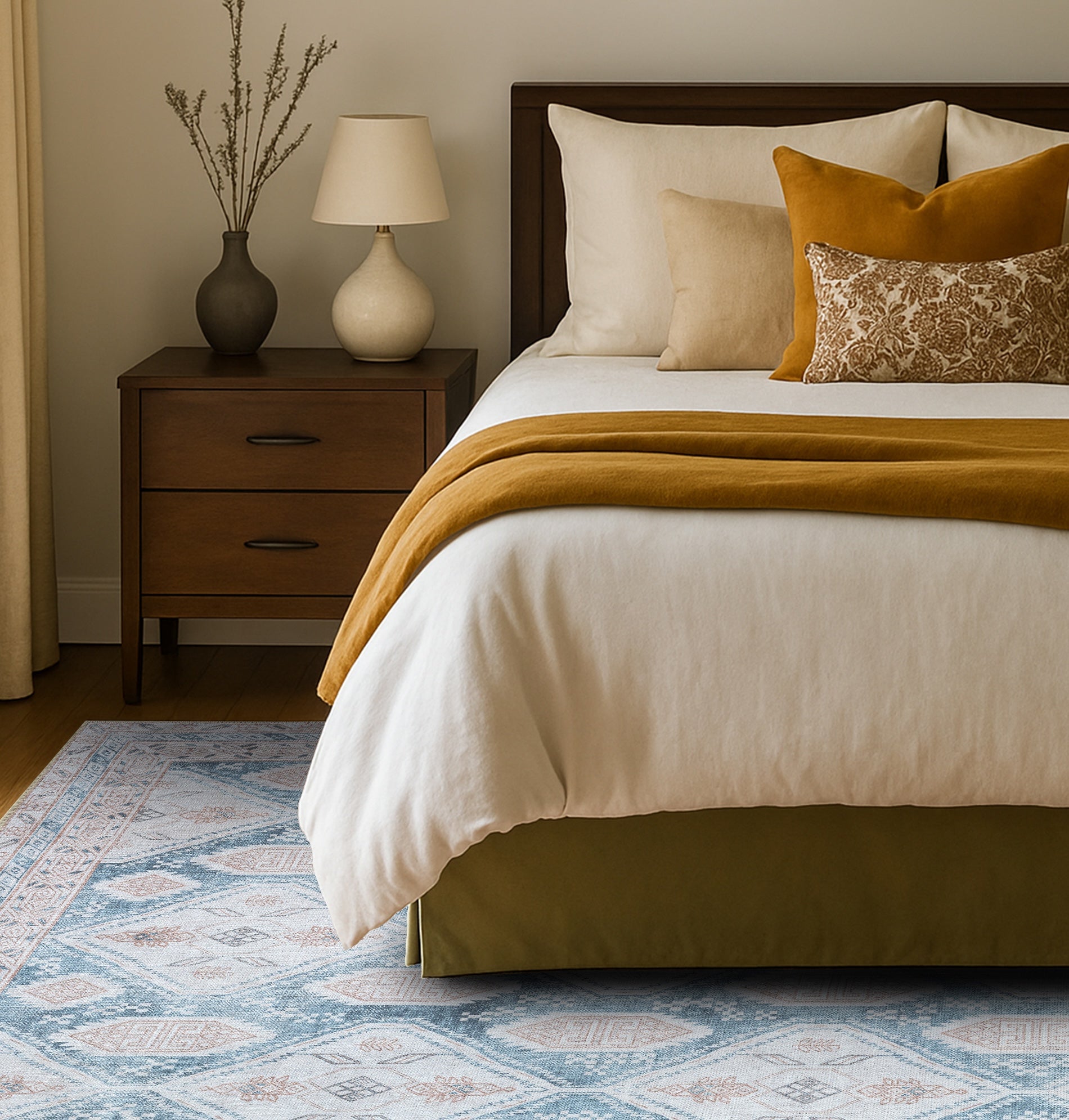 Samara Cream Blue Distressed Turkish Rug