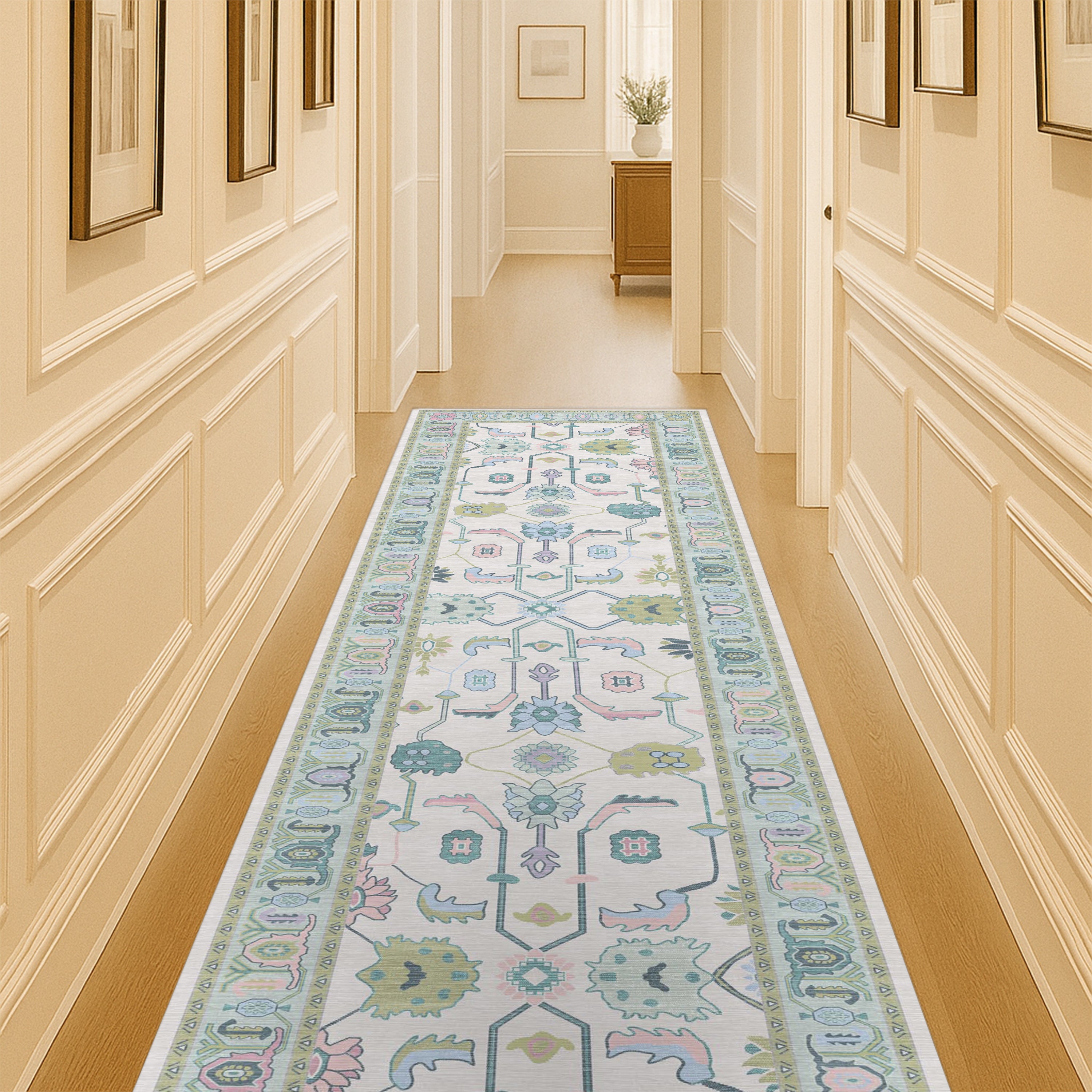 Wafiya Cream Green Modern Oushak Rug