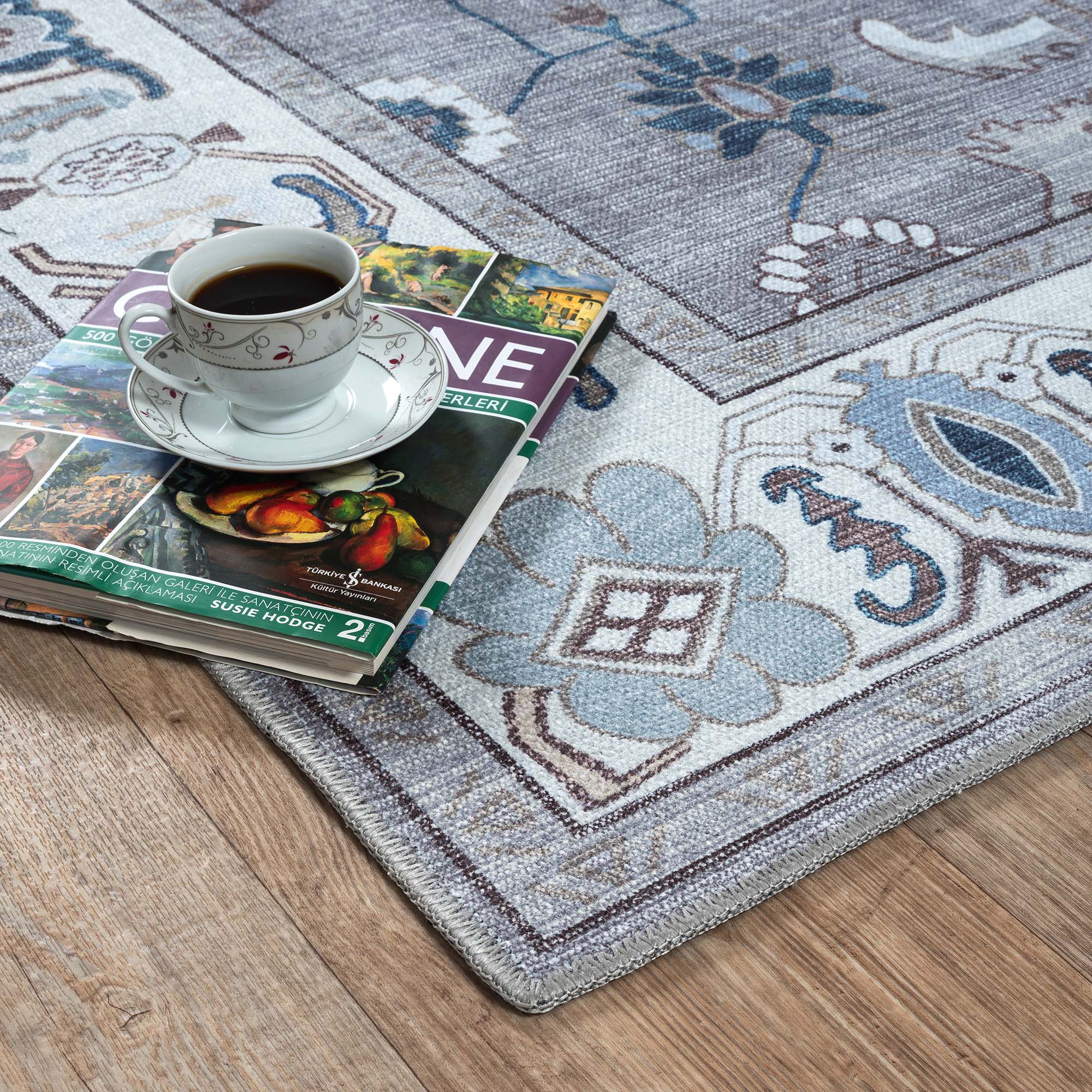 Naila Dark Gray Navy Blue Modern Oushak Rug