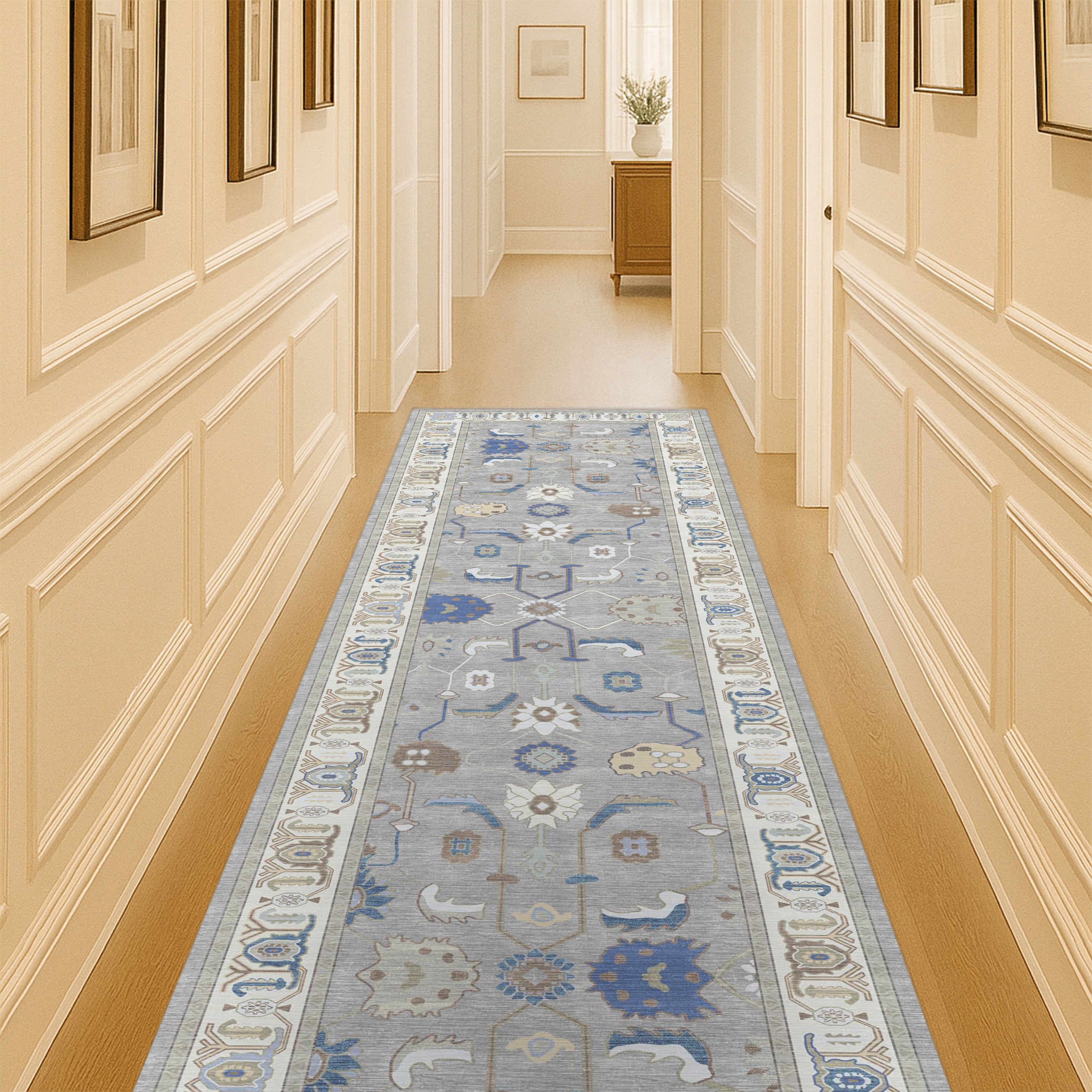 Naila Dark Gray Navy Blue Modern Oushak Rug