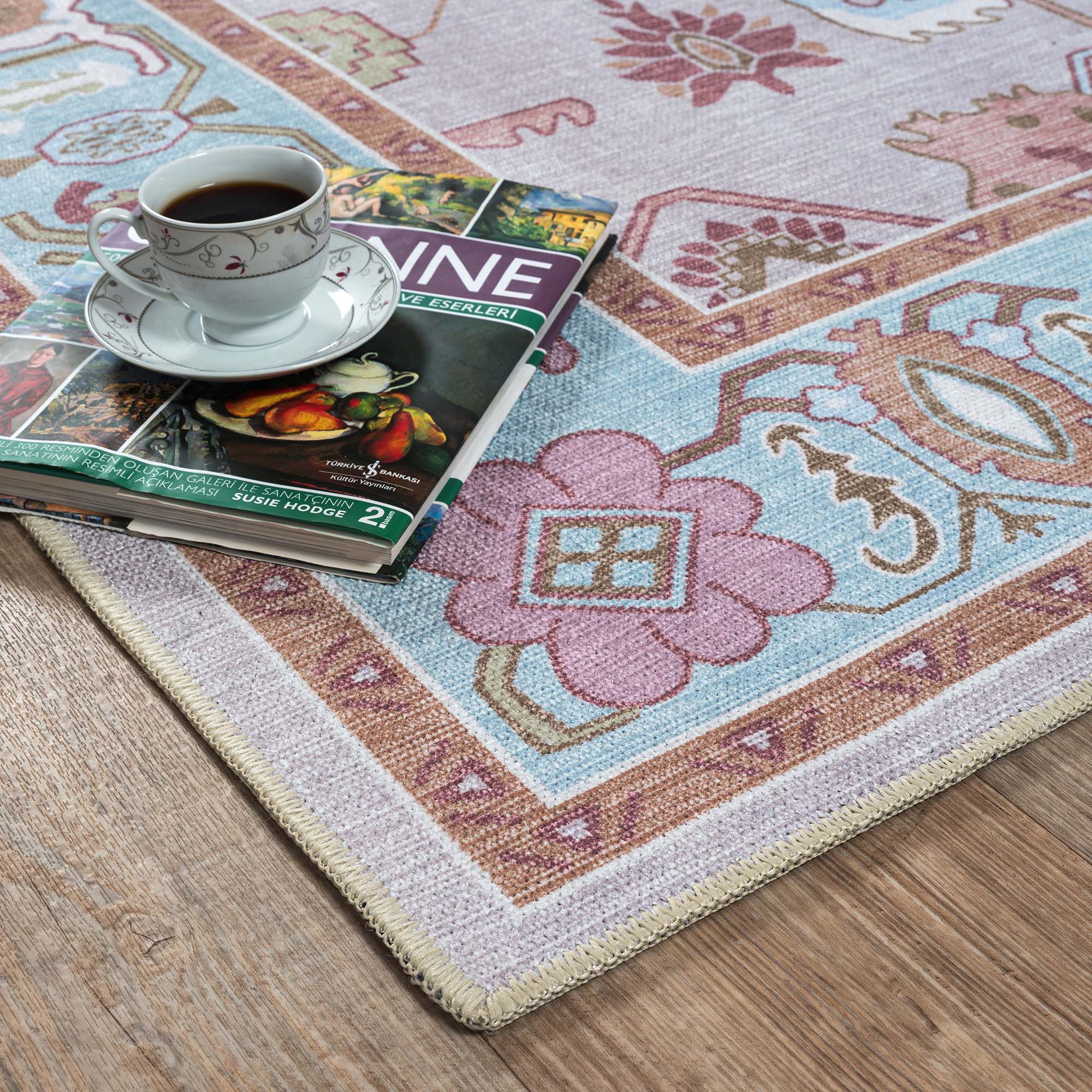 Joelle Pink Blue Modern Oushak Rug