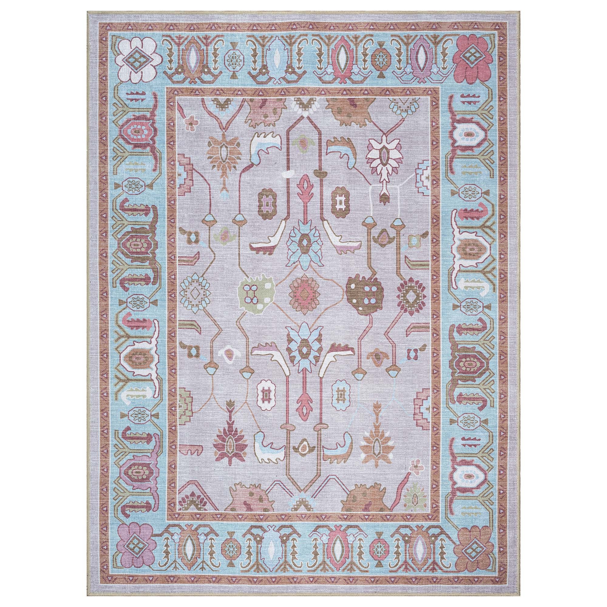 Joelle Pink Blue Modern Oushak Rug
