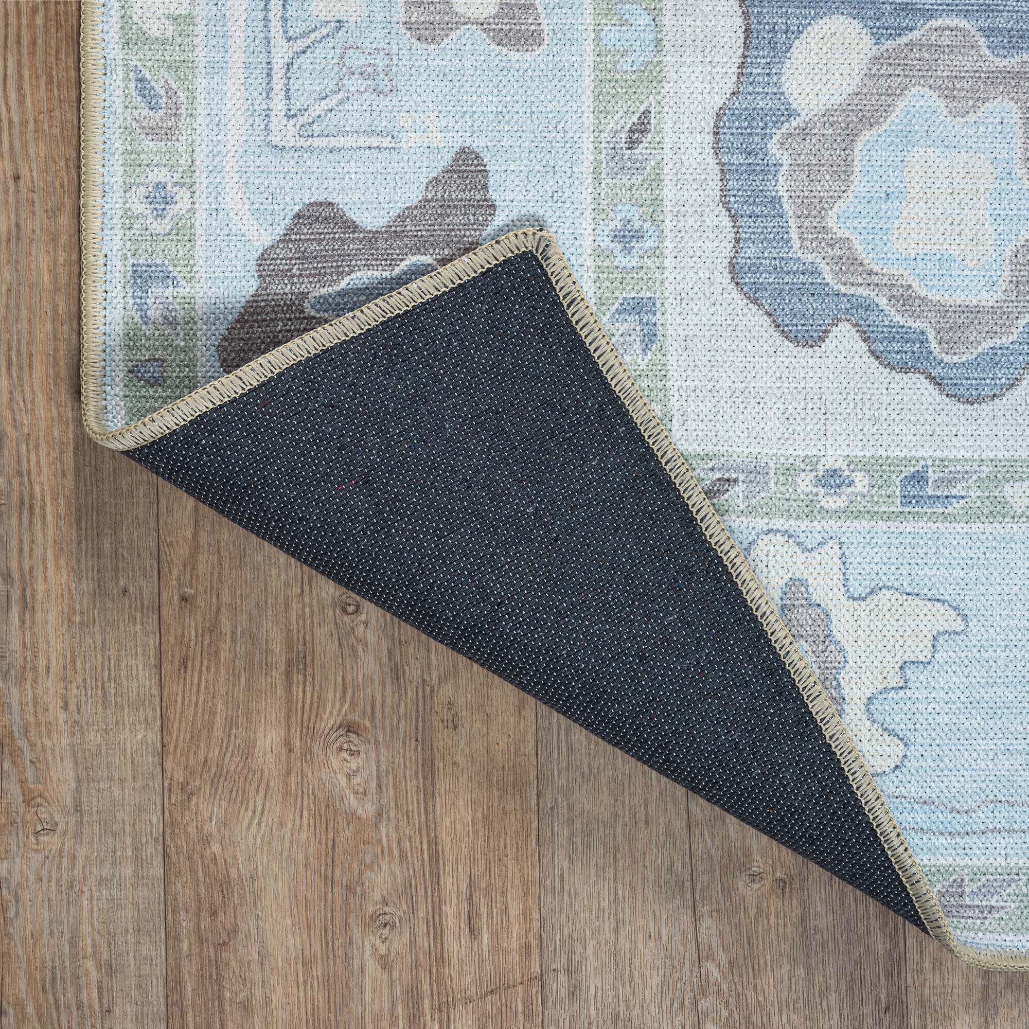 Pamira Cream Blue Floral Modern Oushak Rug