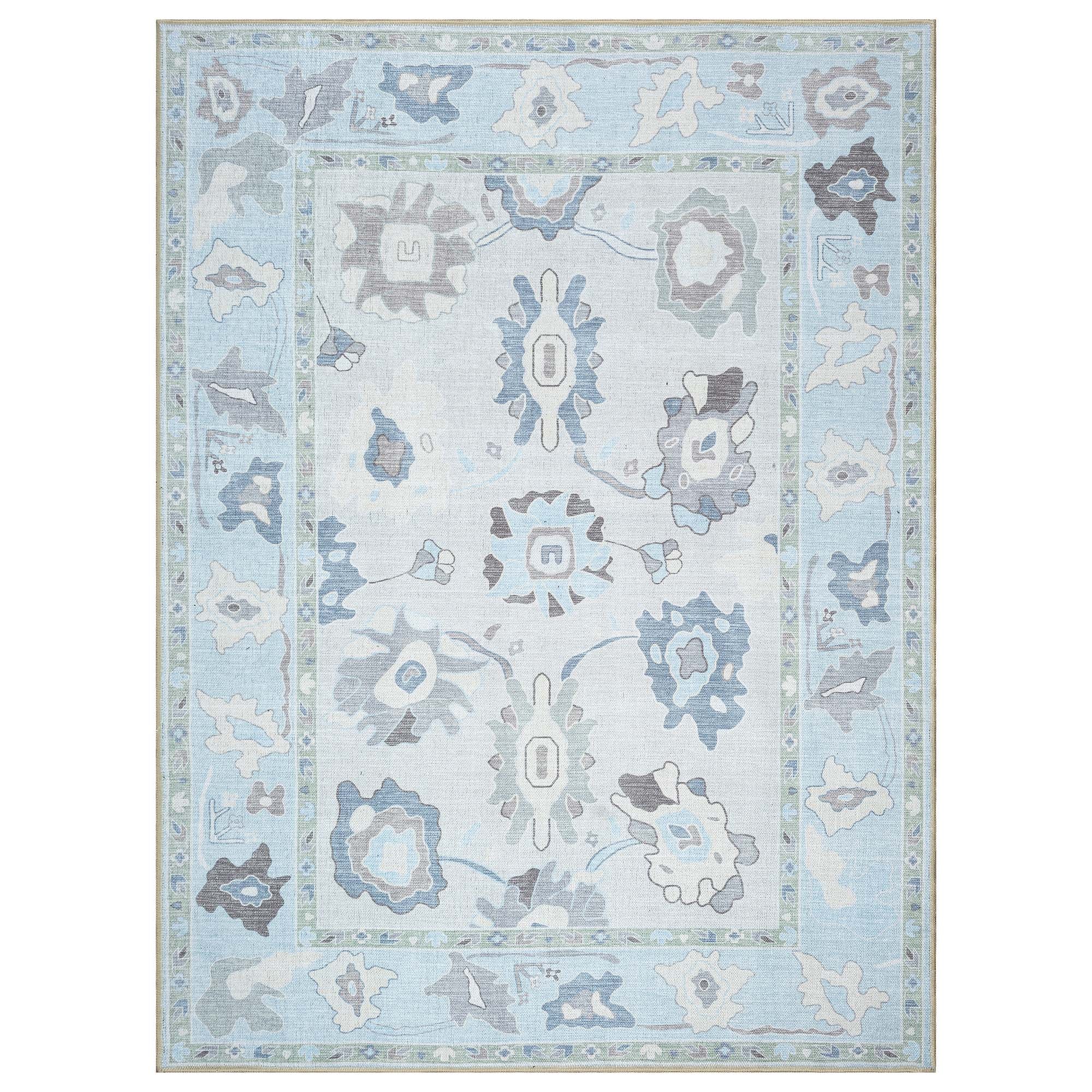 Pamira Cream Blue Floral Modern Oushak Rug