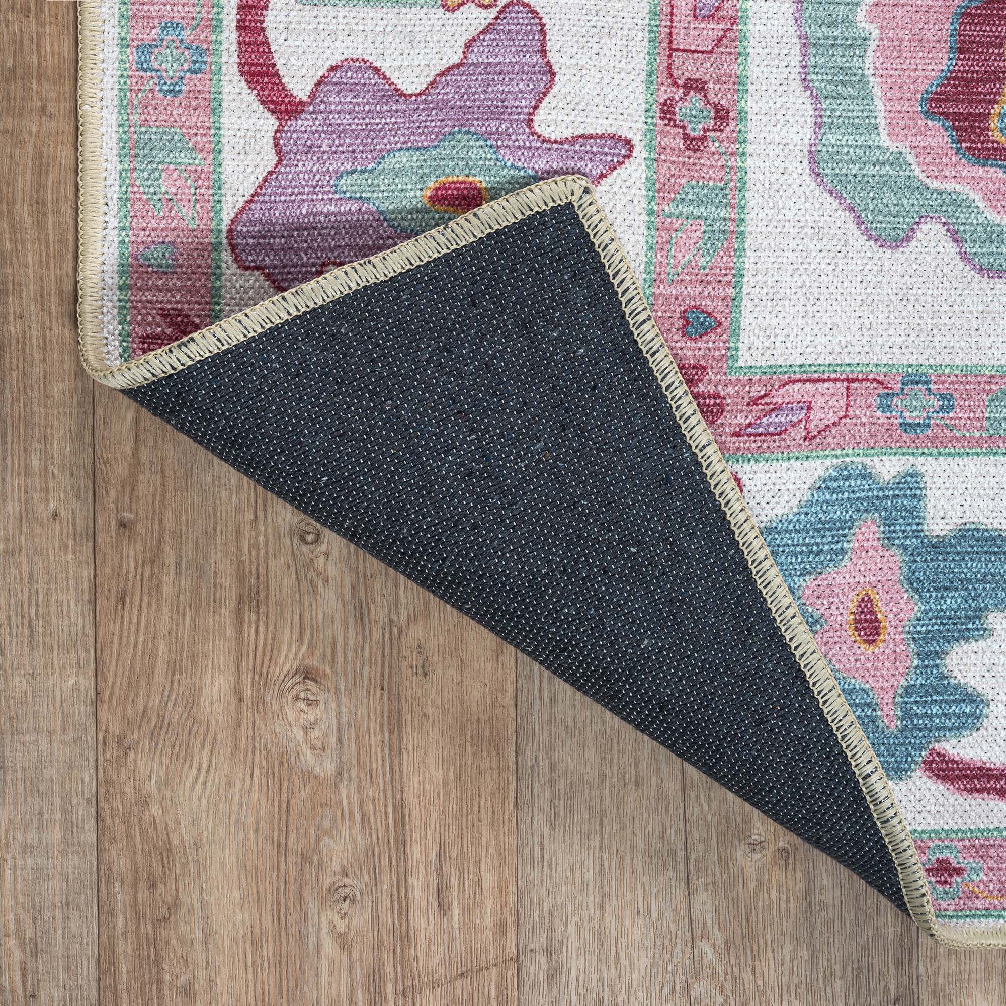 Florine Pastel Pink Orange Floral Oushak Rug