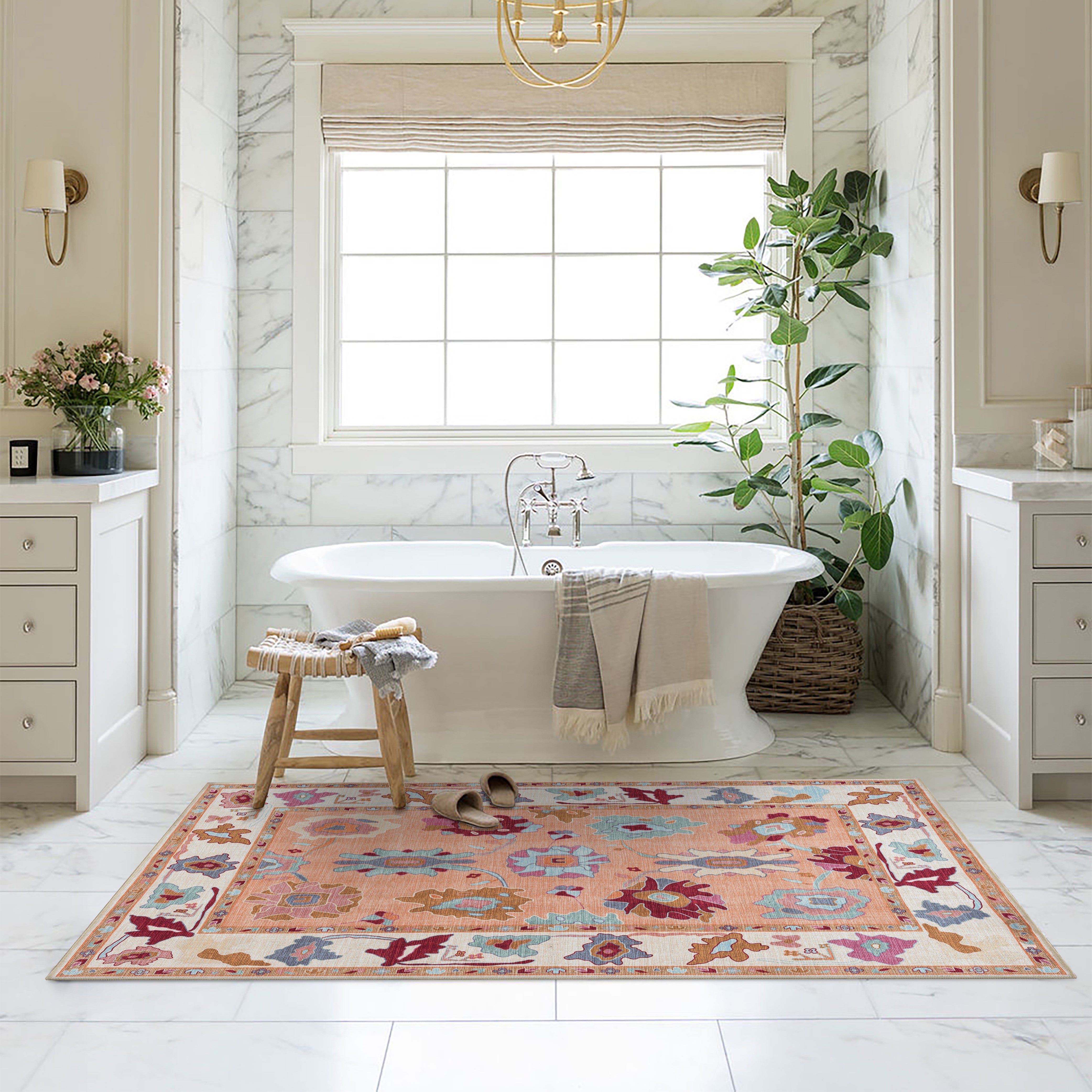 Soren Pastel Orange Floral Modern Oushak Rug