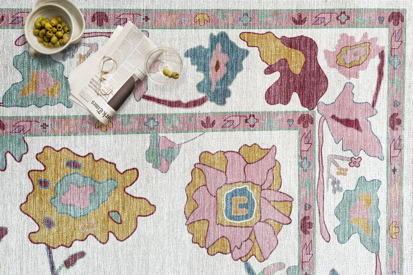 Pink Oushak Rug, Vintage Turkish Eclectic Floral Sweet Pastel Large Area Rugs for Living room Dining Bedroom Kitchen Bathroom