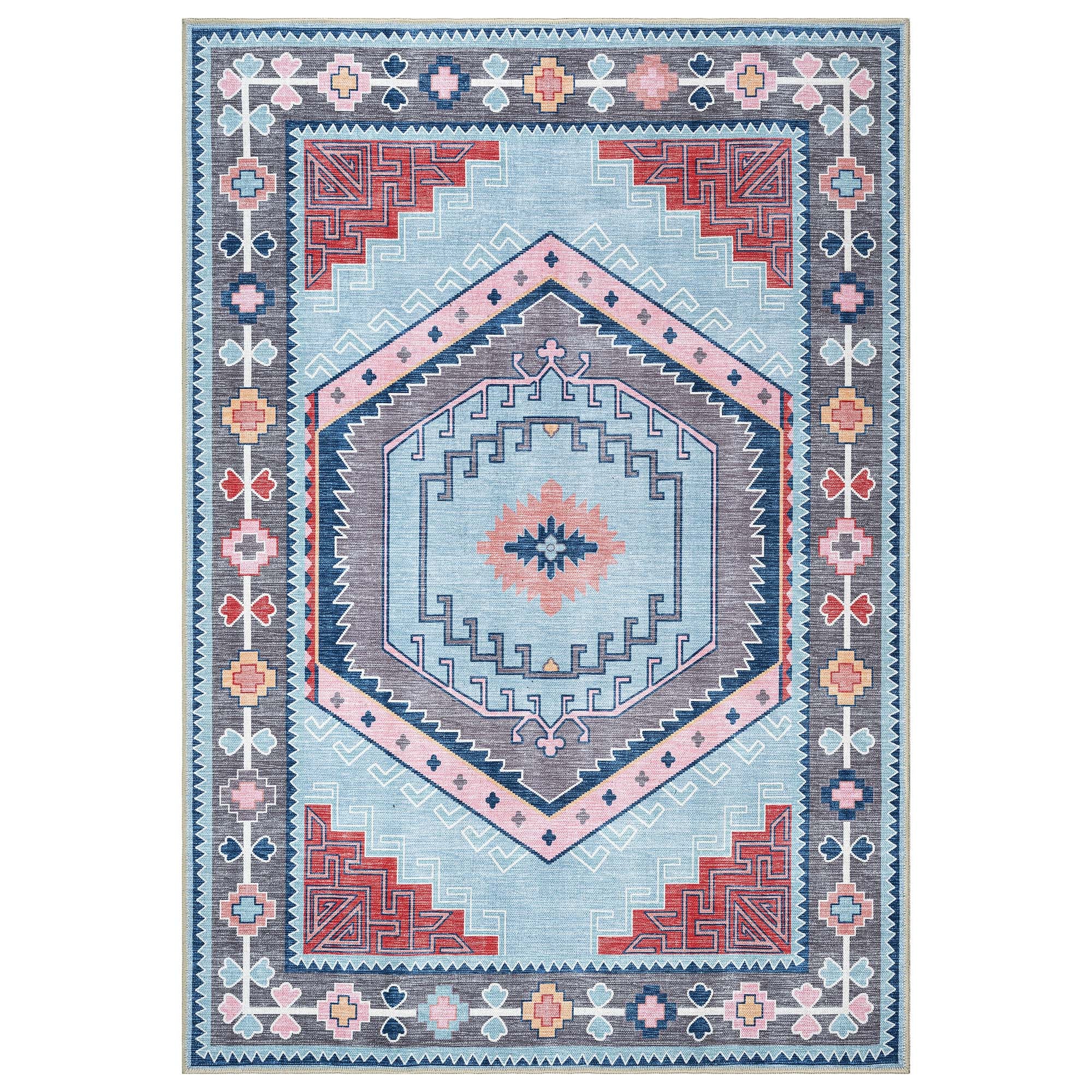 Leena Blue Colorful Aesthetic Oushak Rug