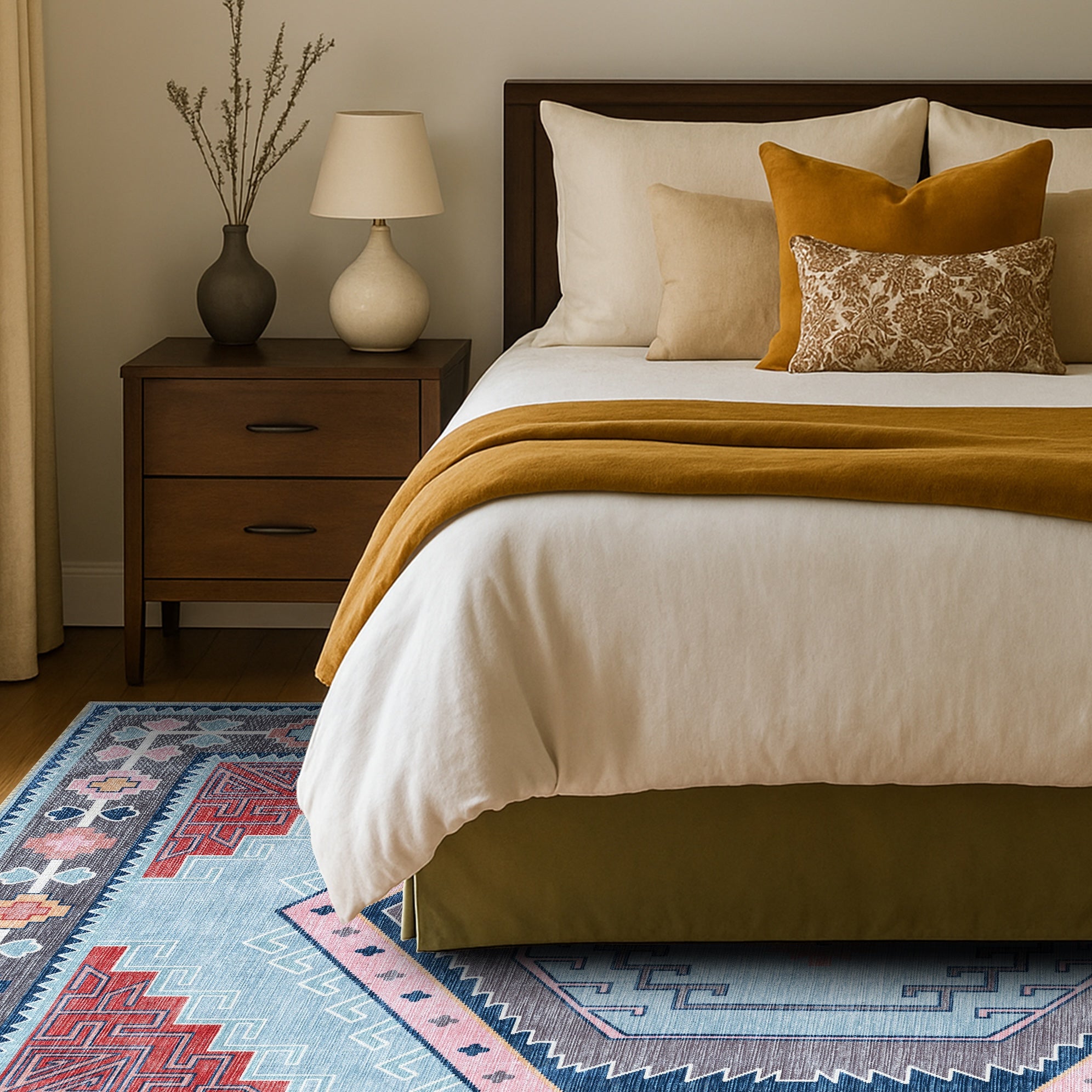 Leena Blue Colorful Aesthetic Oushak Rug