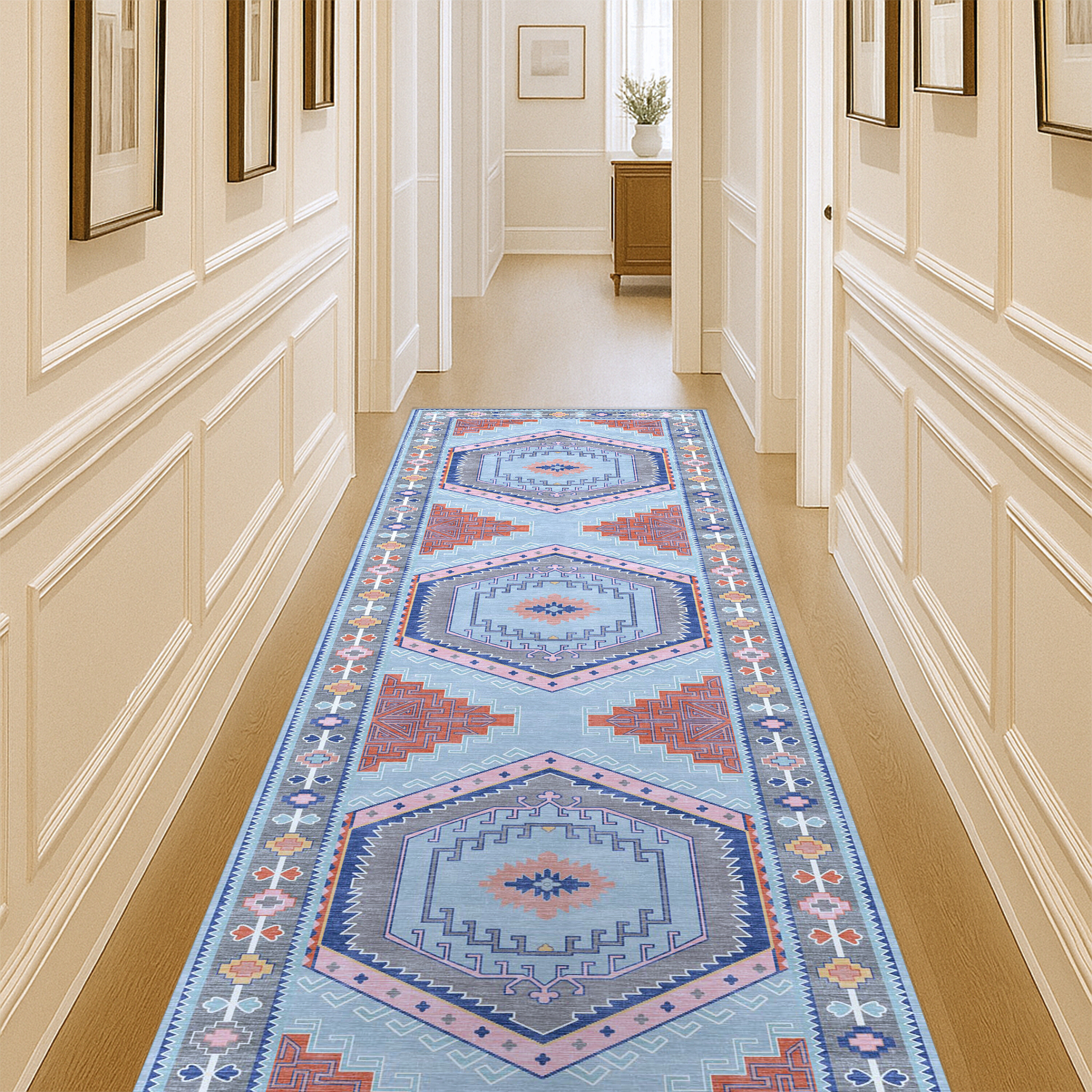 Leena Blue Colorful Aesthetic Oushak Rug