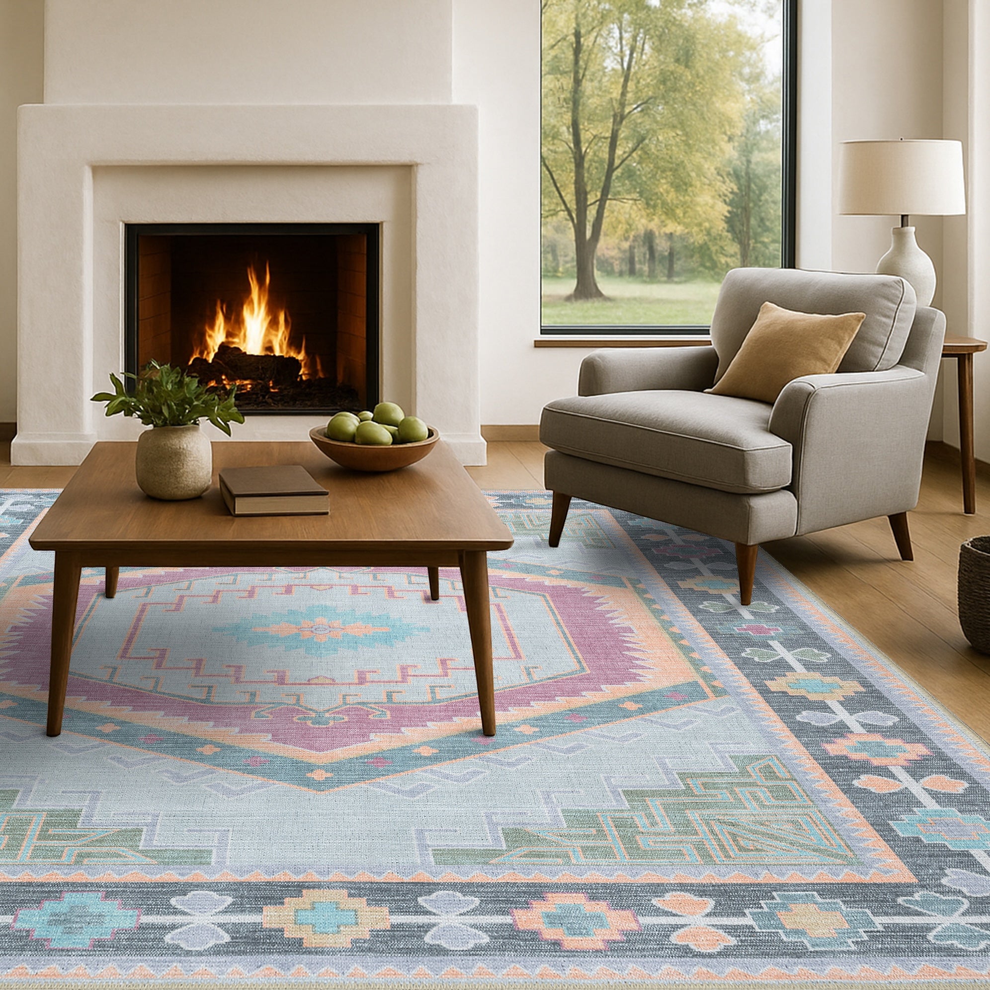 Kyra Green Pink Aesthetic Oushak Rug