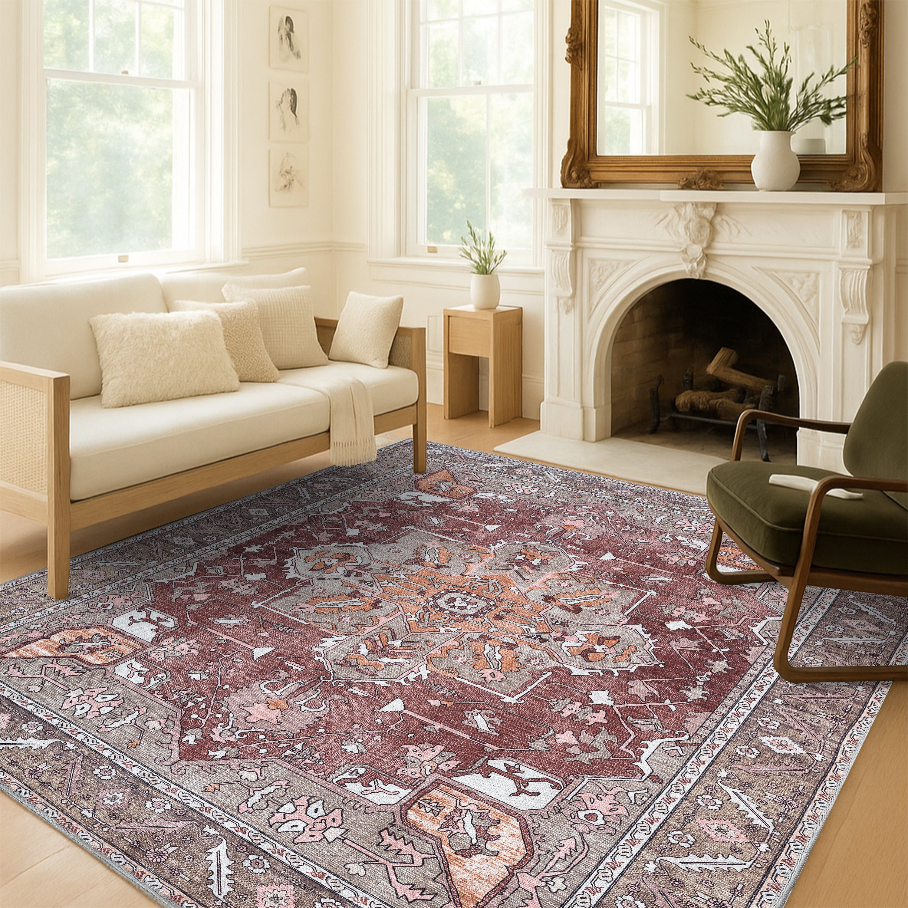 Silas Brown Terracotta Floral Modern Persian Rug