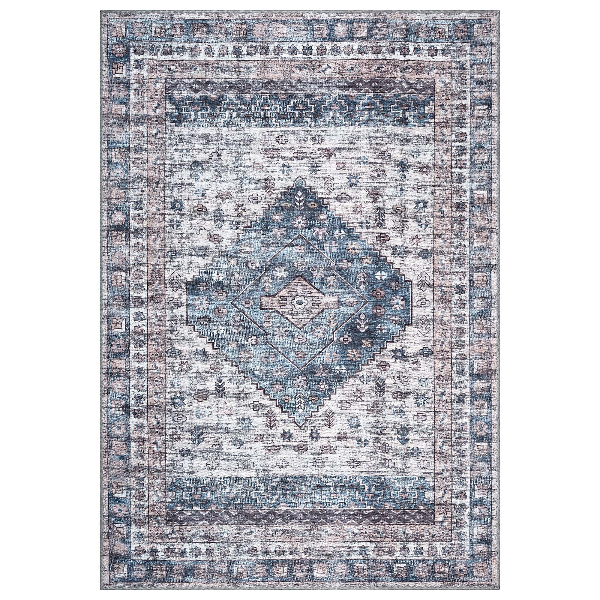 Emerson Navy Cream Modern Distressed Persian Rug