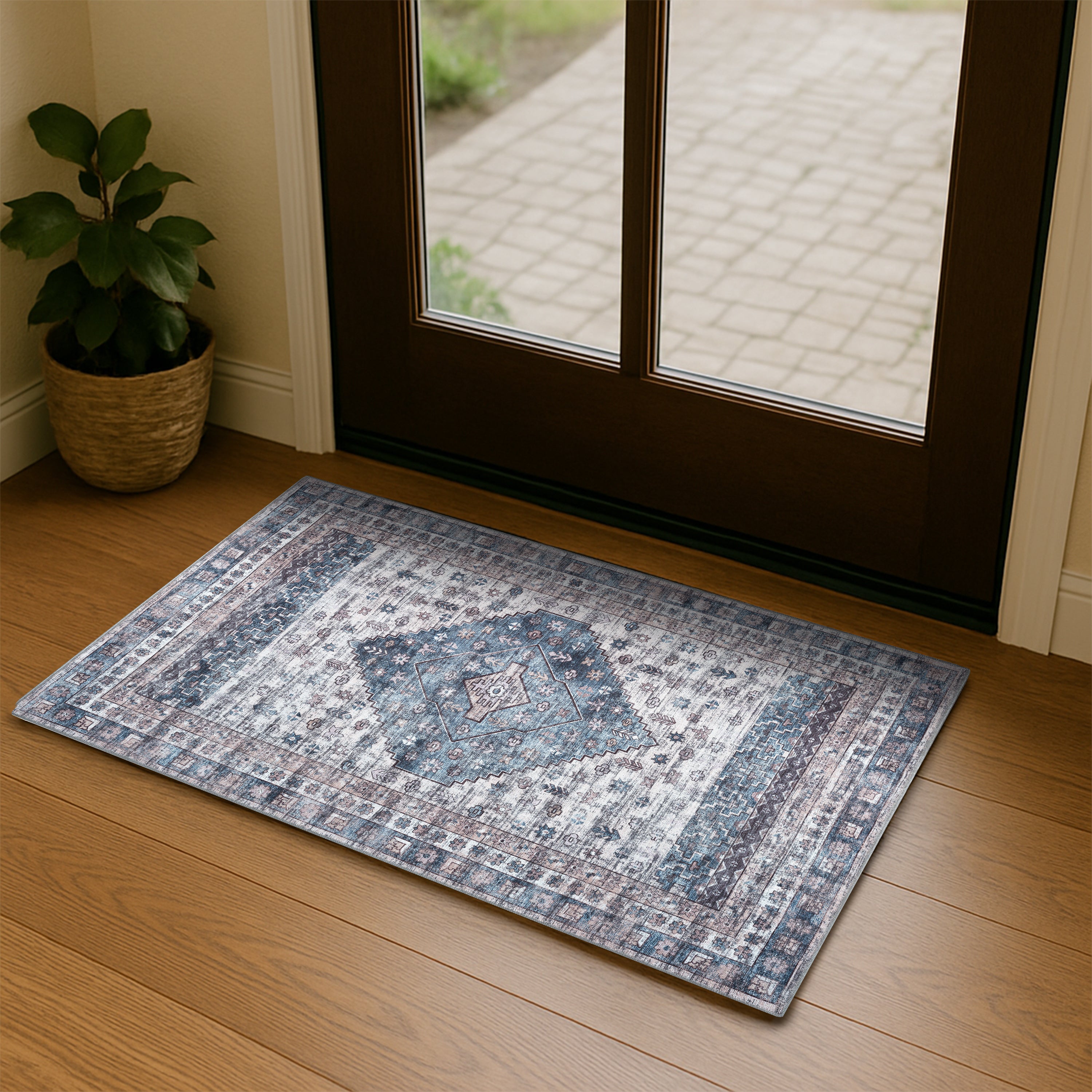 Emerson Navy Cream Modern Distressed Persian Rug