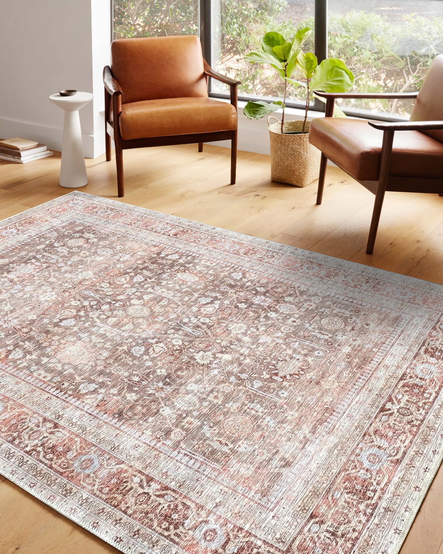 Traditional Persian Area Rug, Faded Distressed Earth tone Brown Terracotta Floral Vintage Living Room Bedroom Dining Kitchen Luxury Kitche