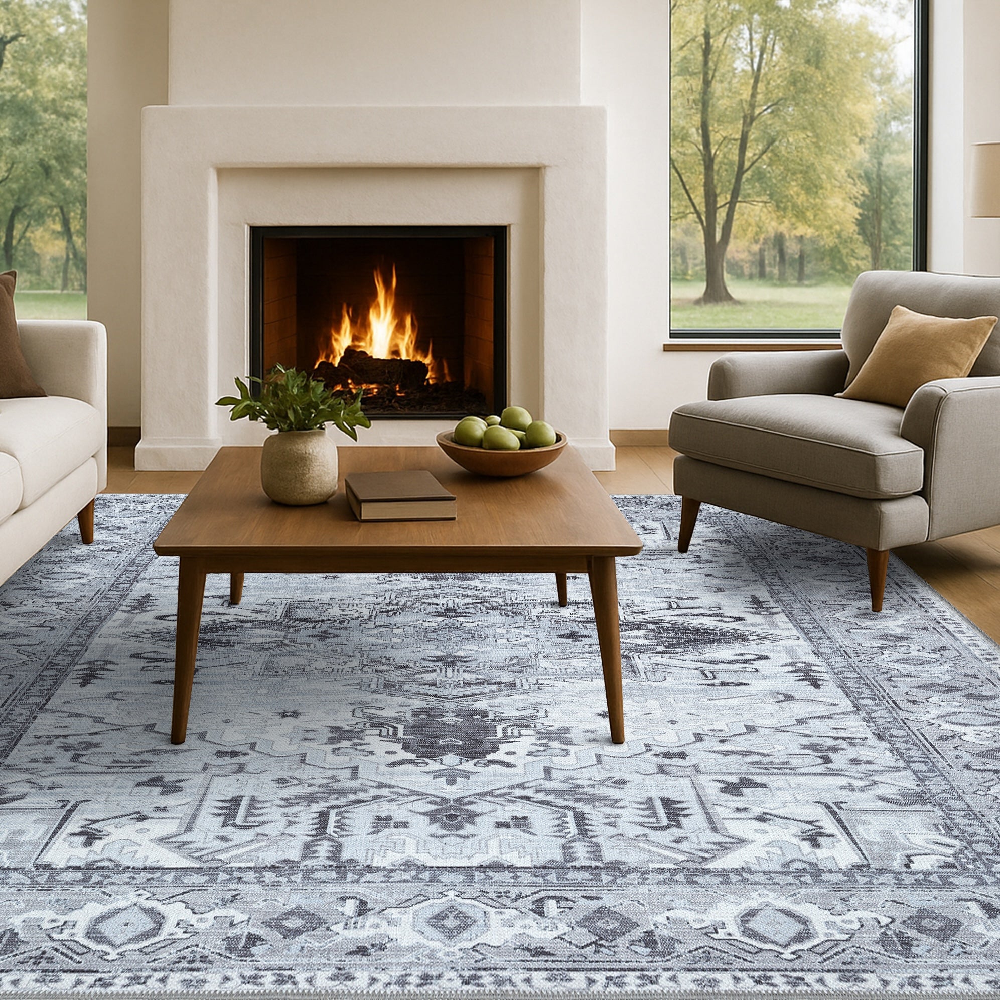 Pastel Heriz Light Gray Area Rug