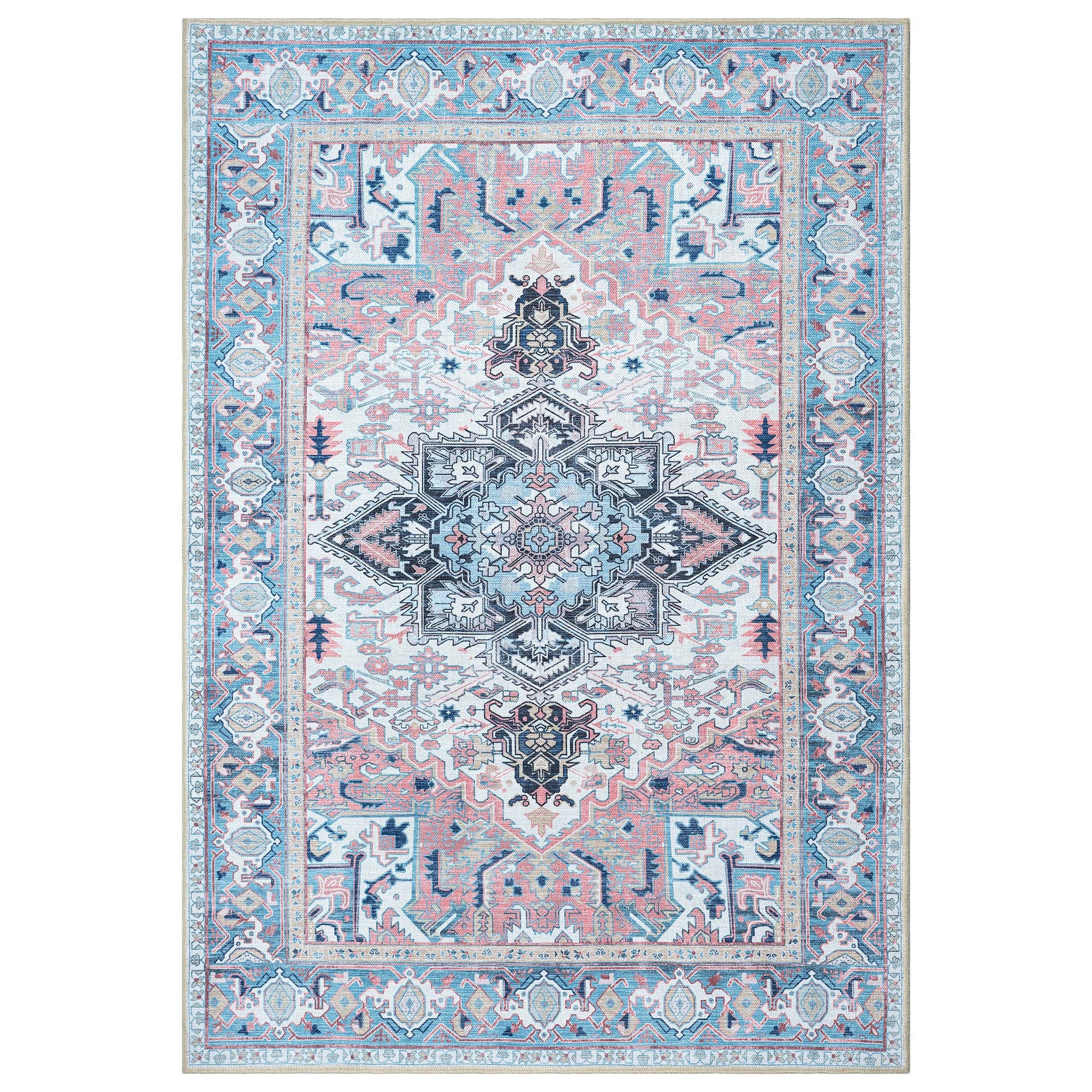 Marielle Navy Pink Heriz Modern Persian Rug