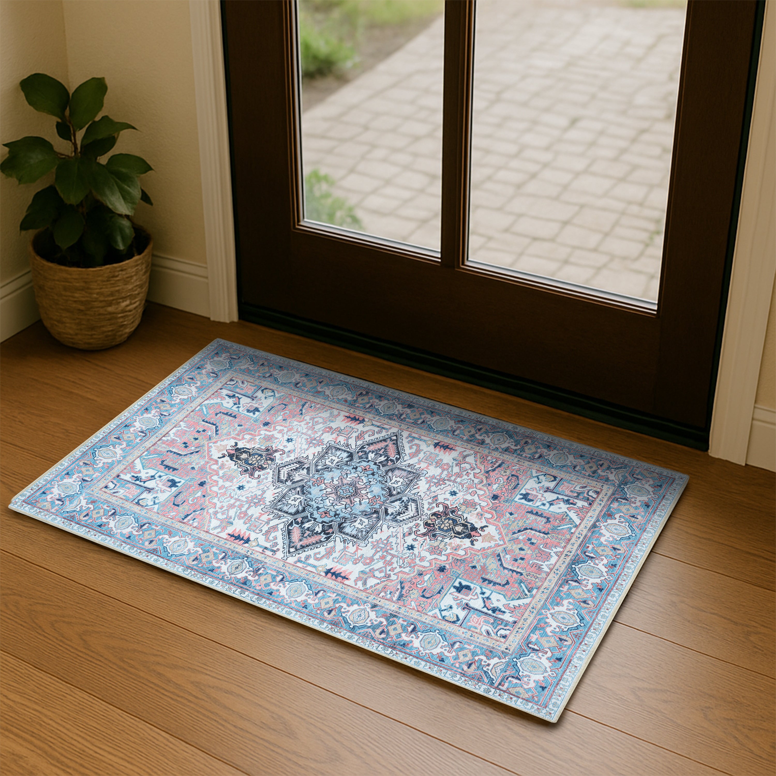 Marielle Navy Pink Heriz Modern Persian Rug