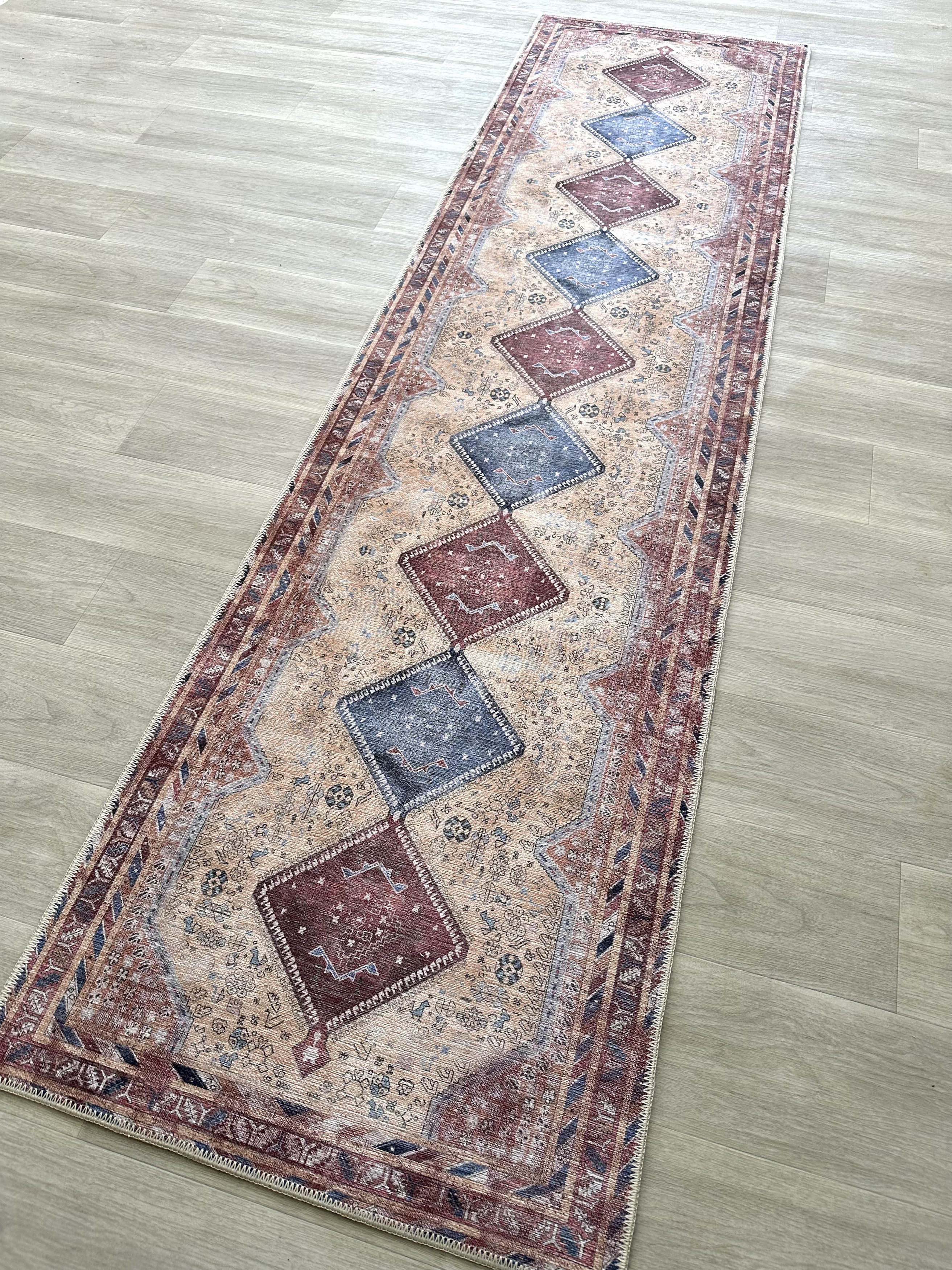 Azanna Terracotta Blue Beige Modern Turkish Rug