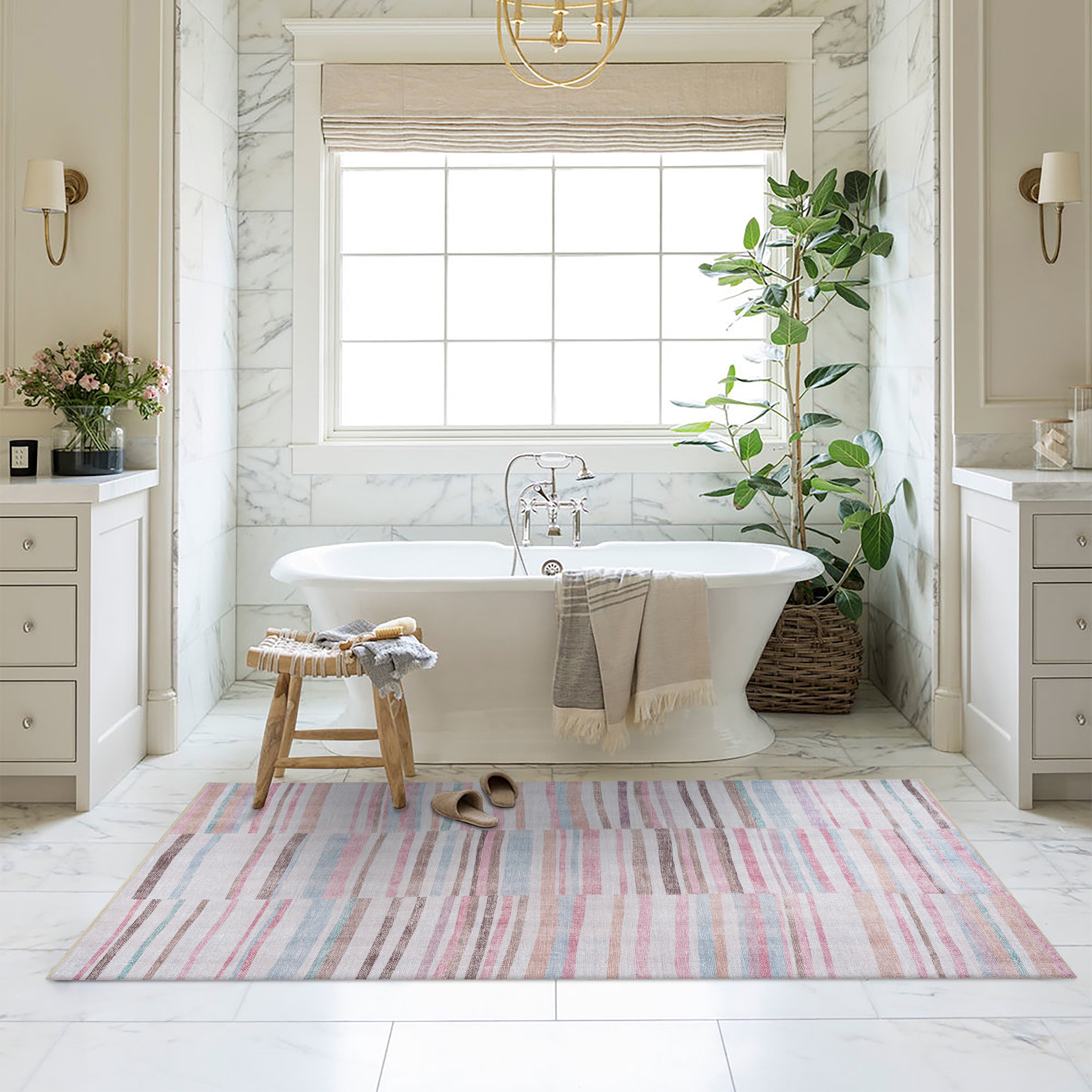 Kalia Faded Modern Turkish Striped Colorful Rug