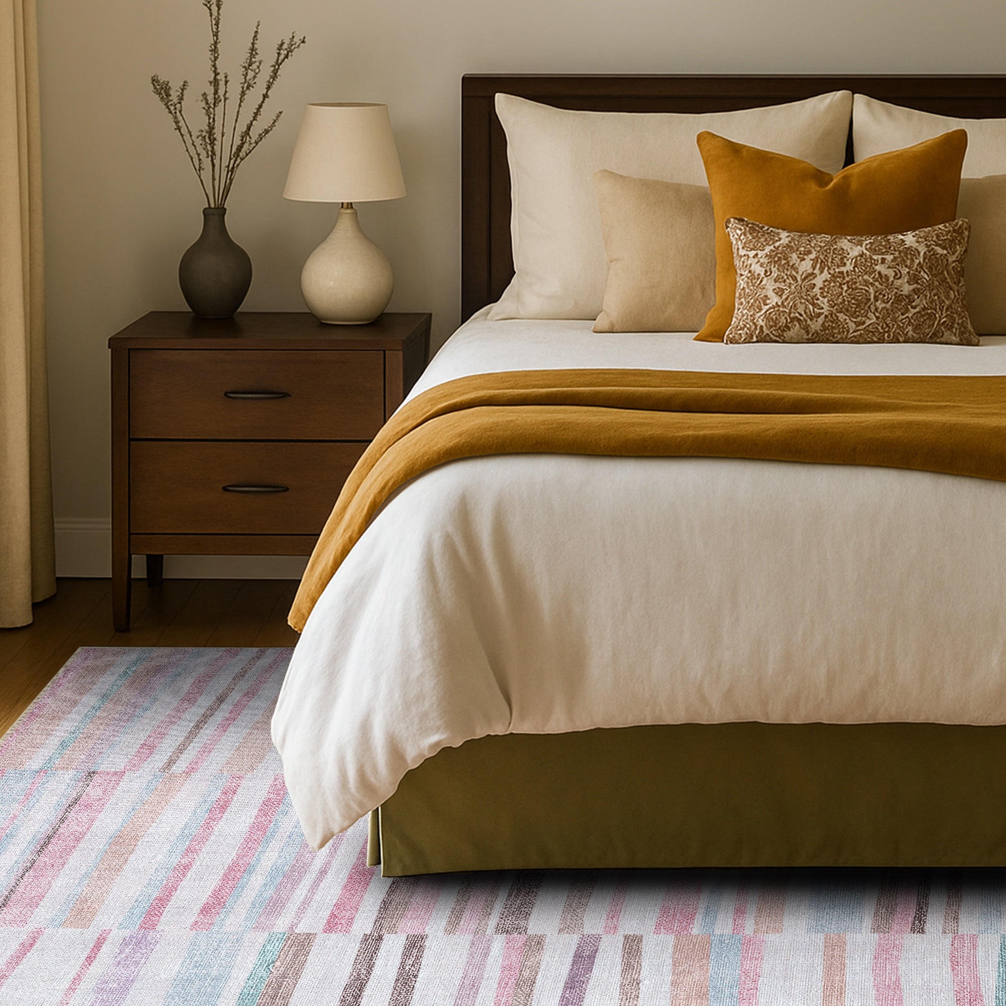 Kalia Faded Modern Turkish Striped Colorful Rug