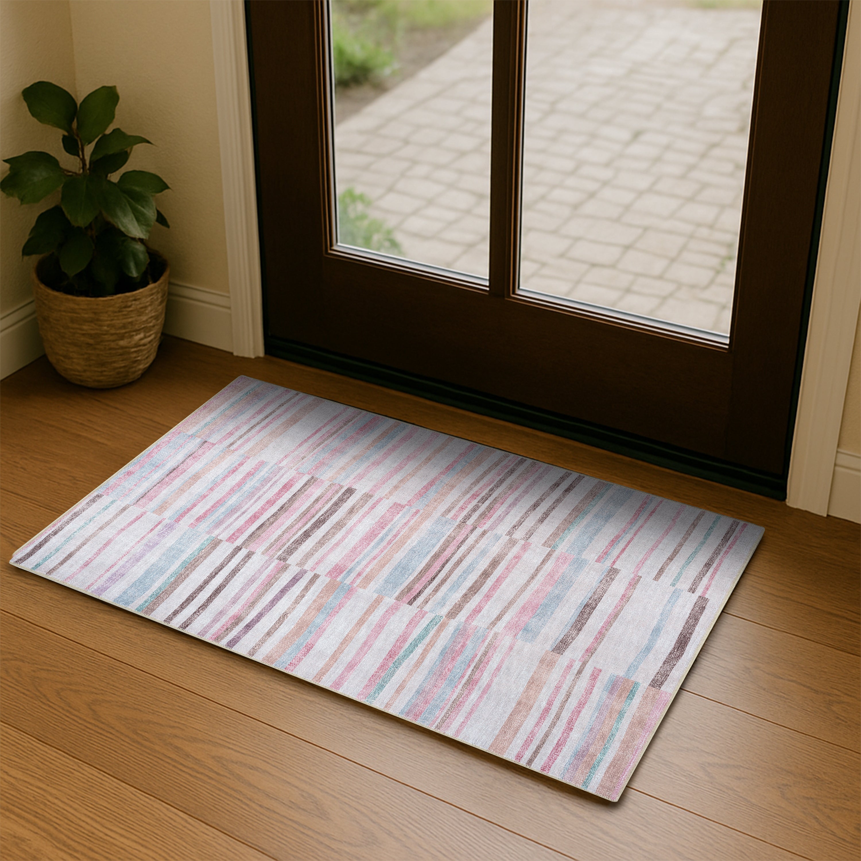 Kalia Faded Modern Turkish Striped Colorful Rug