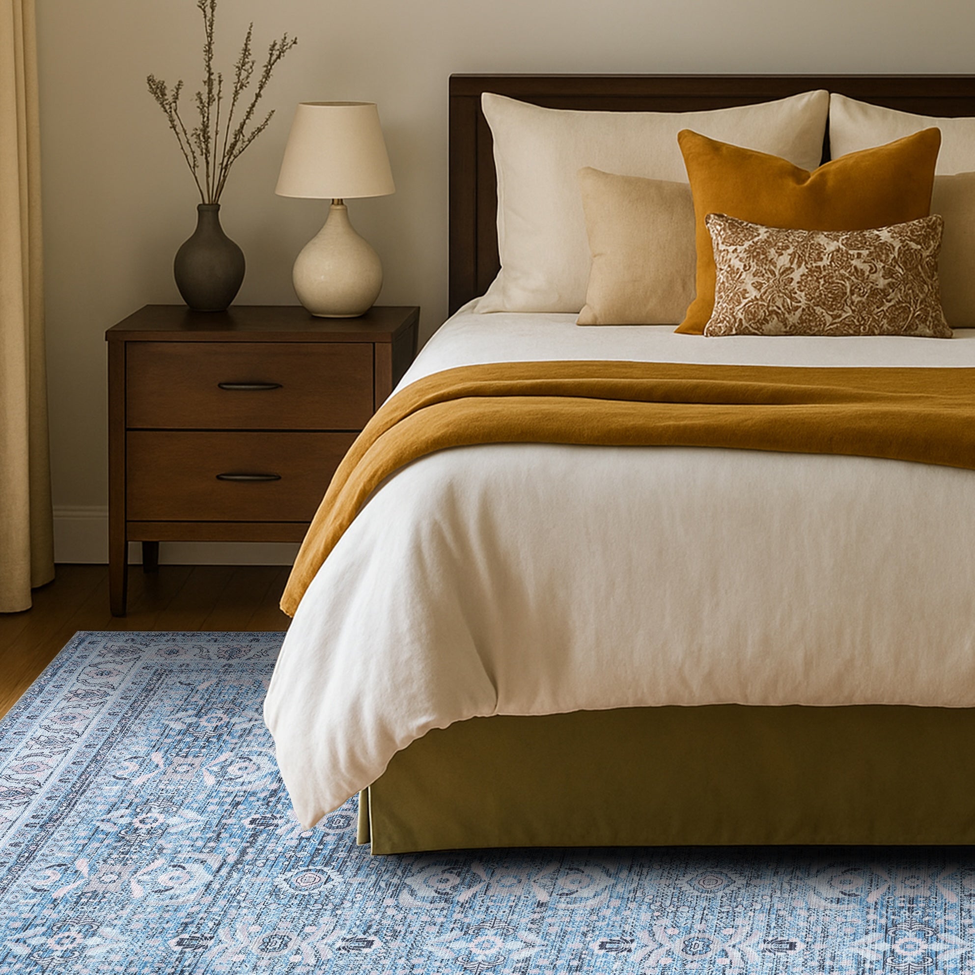 Jayla Modern Turkish Floral Cream Blue Rug