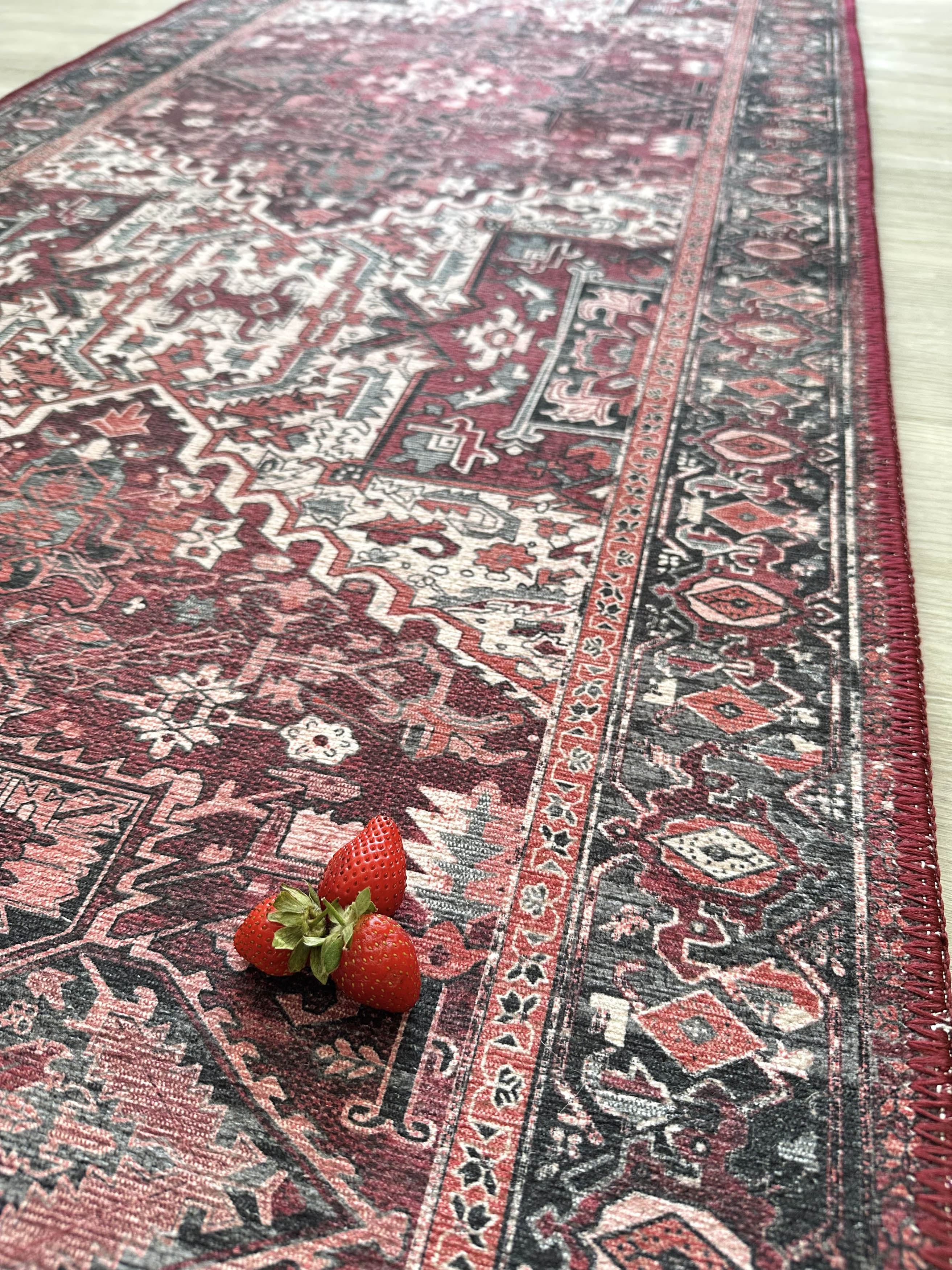 Avla Burgundy Red Floral Heriz Persian Rug