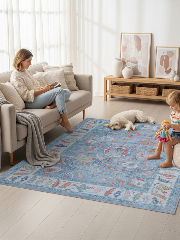 Asiya Muted Blues Modern Oushak Rug - 5'9x8'9 ft 180x270cm