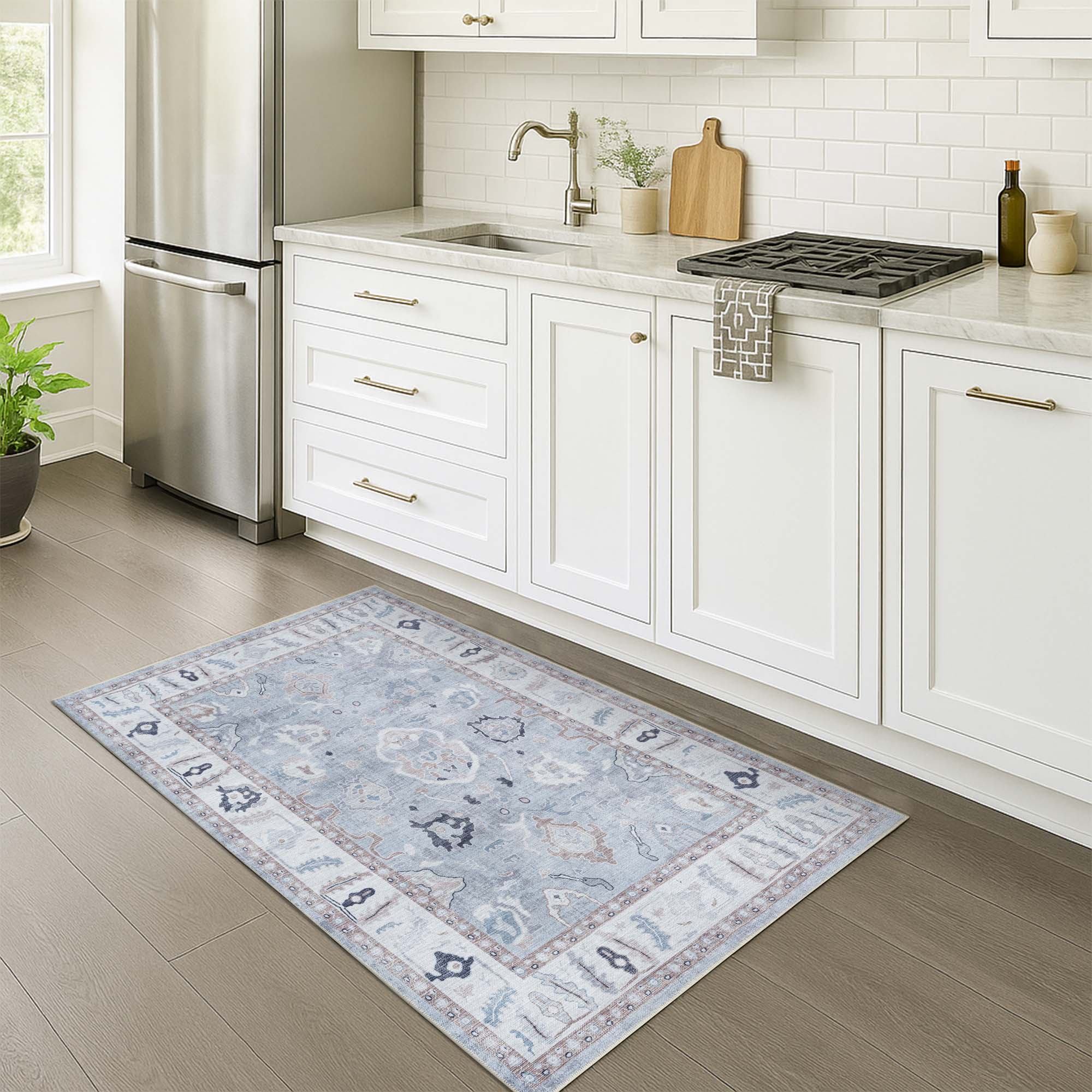 Sylvie Gray Blue Pastel Modern Oushak Rug