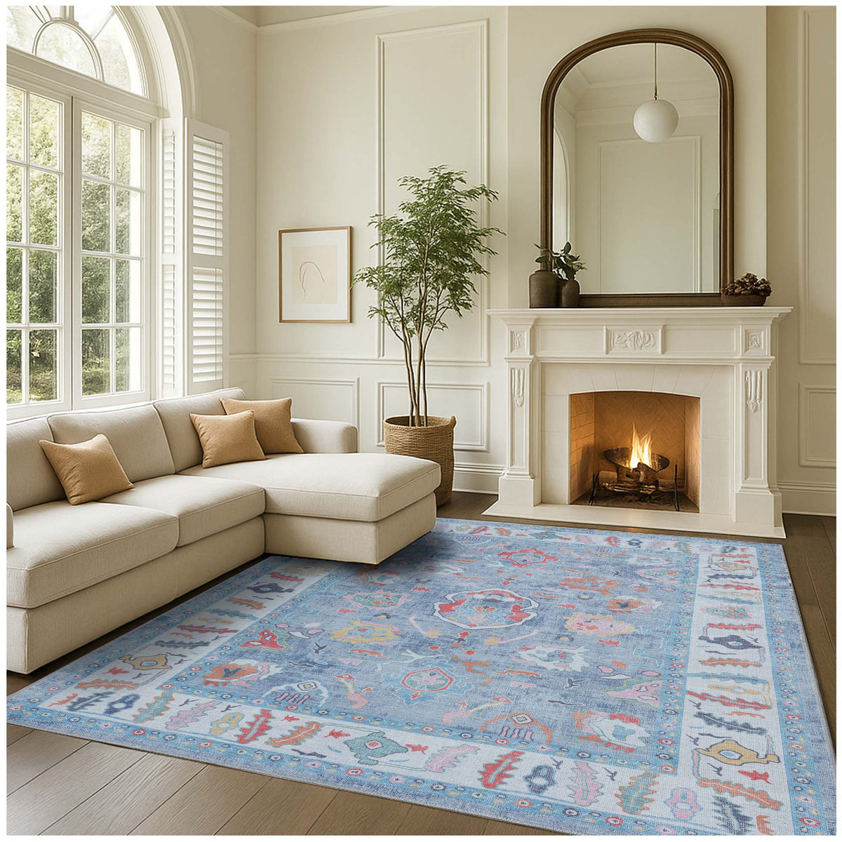 Asiya Muted Blues Modern Oushak Rug - Modern Washable Rugs – Fame Rugs