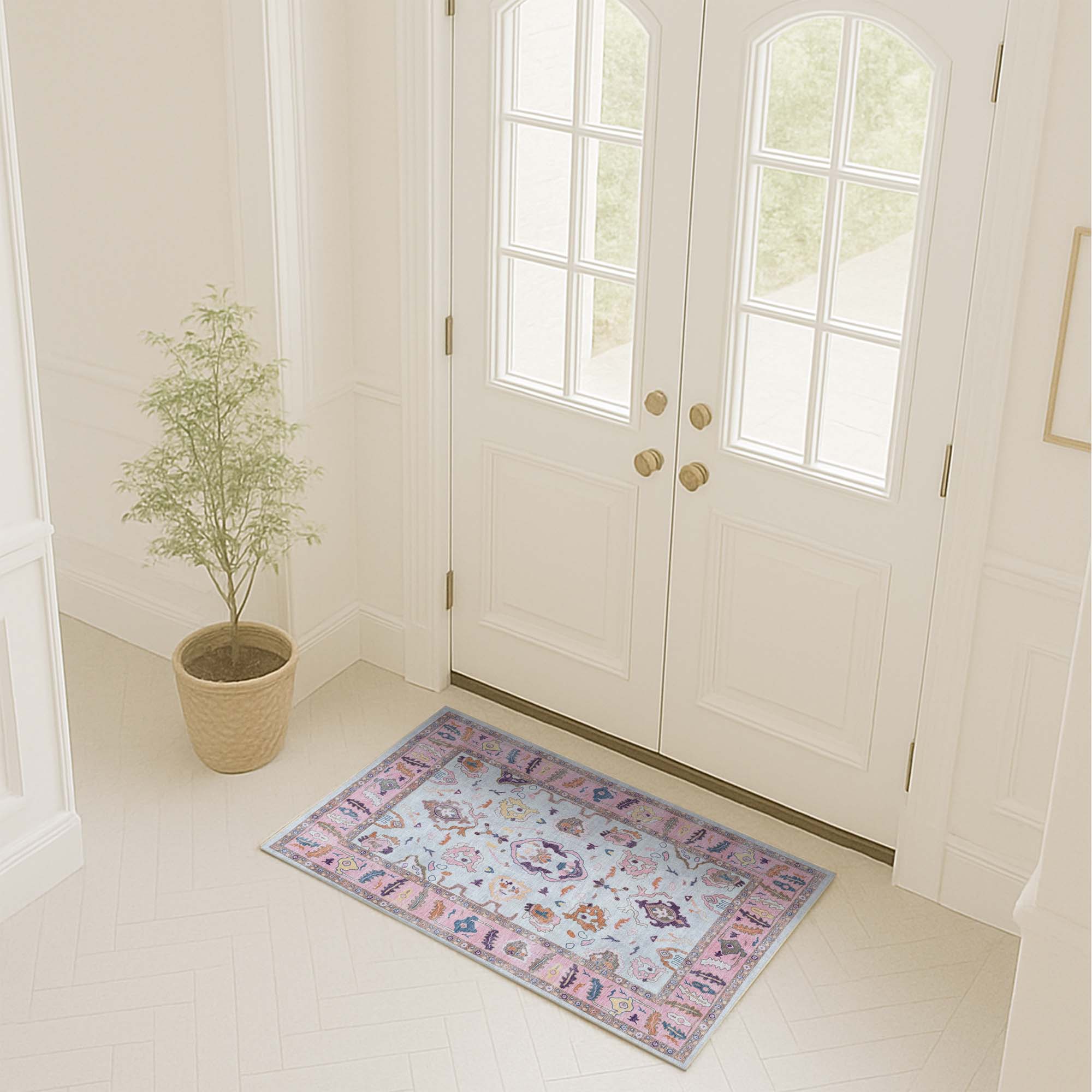 Luella Pastel Pink Cream Modern Oushak Rug
