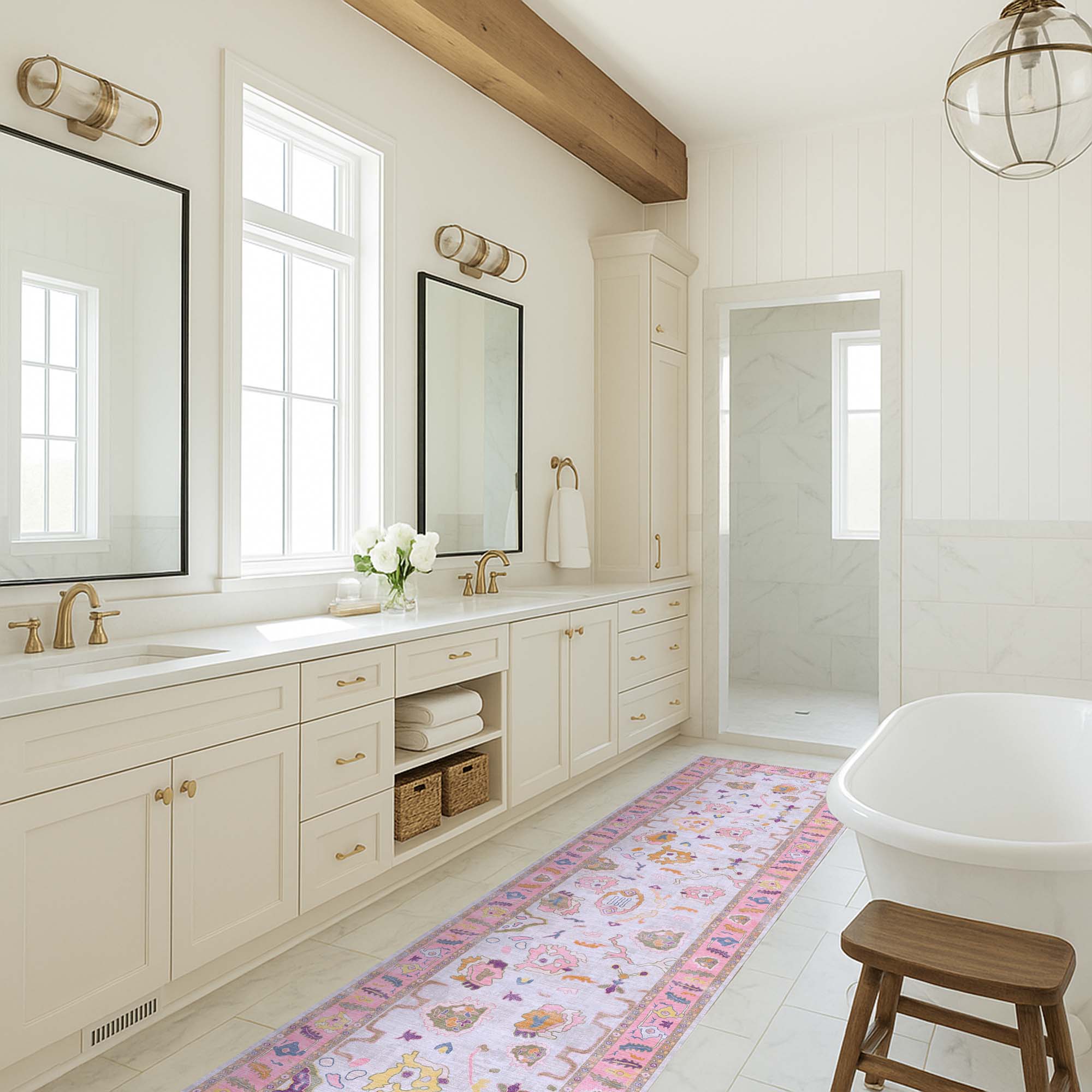 Luella Pastel Pink Cream Modern Oushak Rug