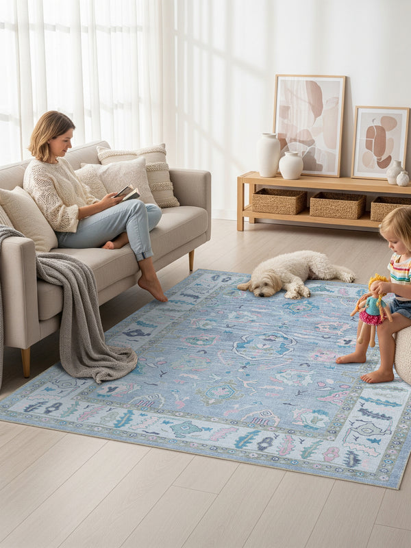 Aviana Pastel Lavender Modern Oushak Rug - 7'5x9'9 ft 230x300cm