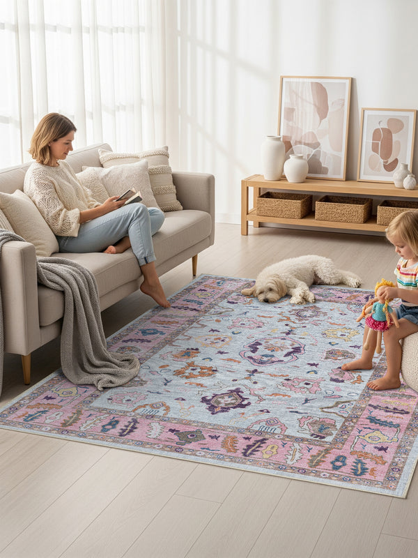Luella Pastel Pink Cream Modern Oushak Rug - 5'9x8'9 ft 180x270cm