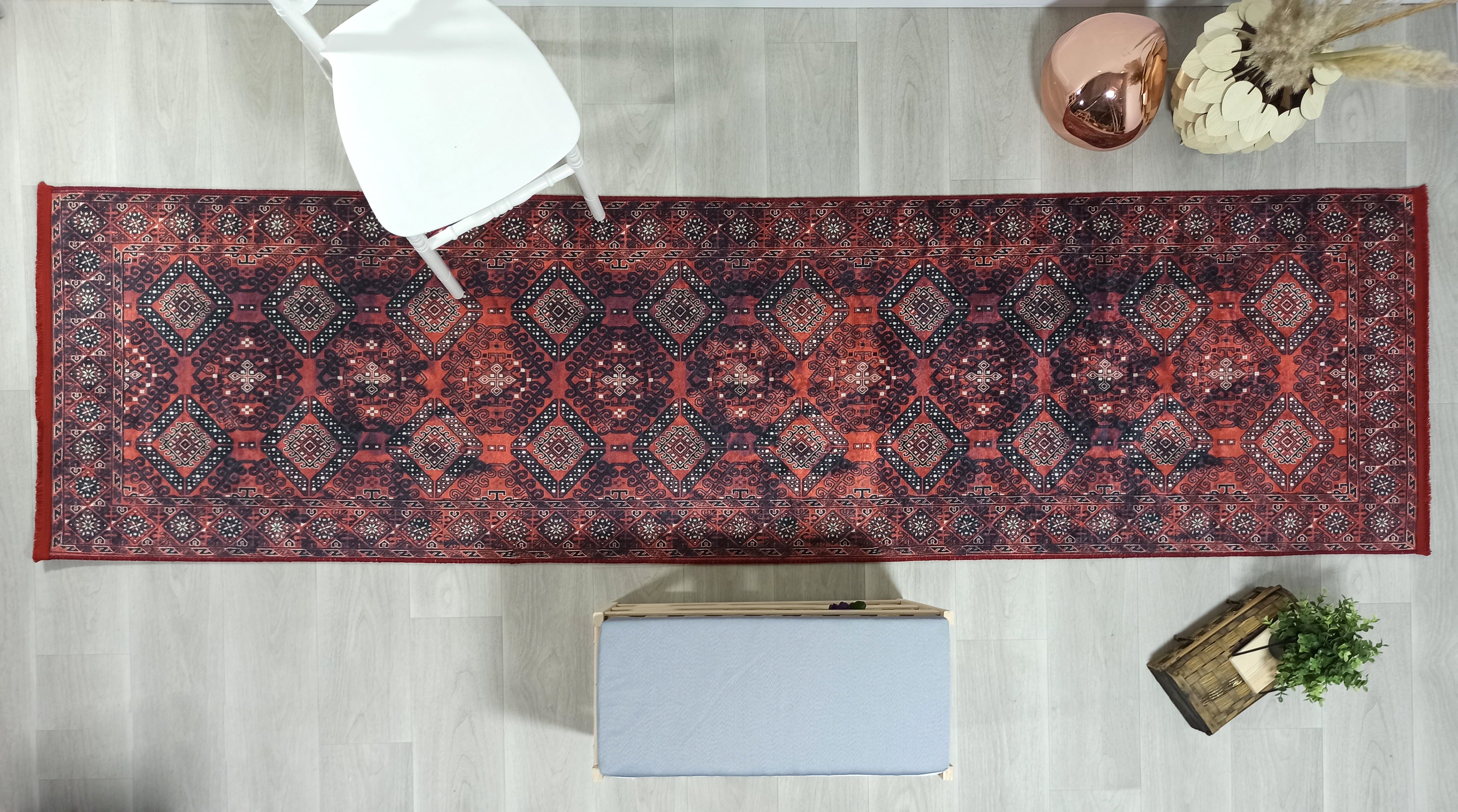 Red Turkish Vintage Runner Area Rug