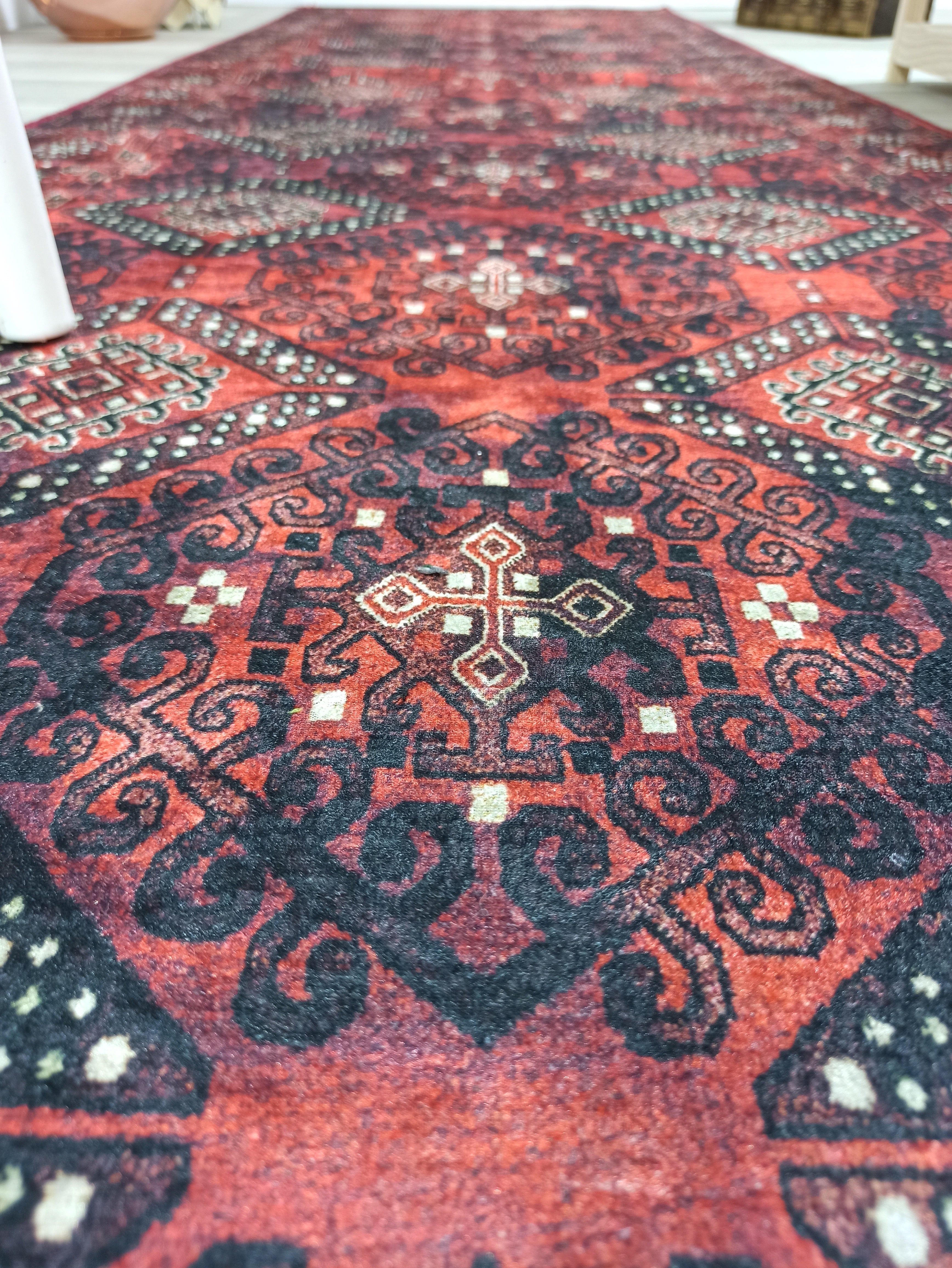 Red Turkish Vintage Runner Area Rug